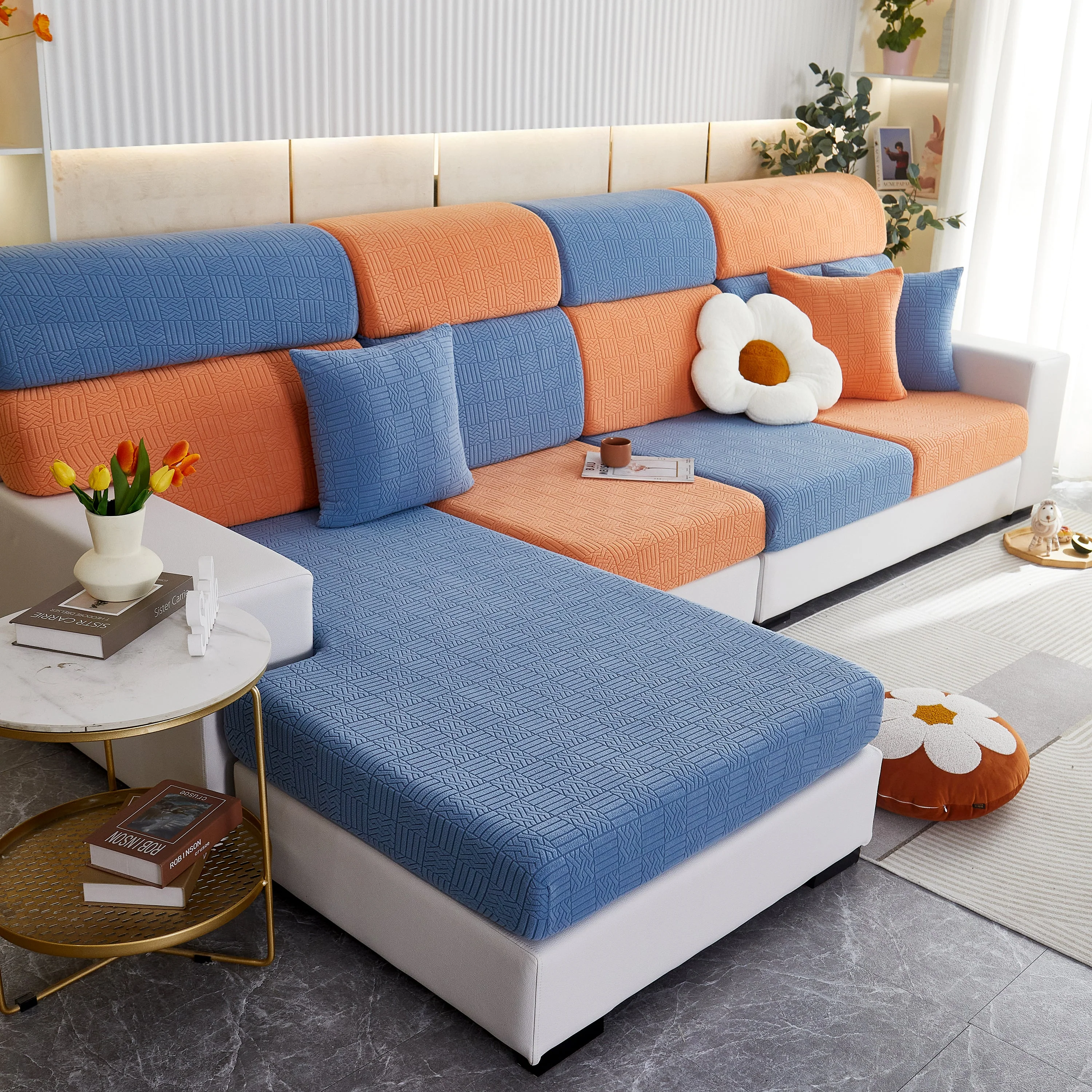 Stretchable Jacquard Fleece Sofa Cover Non-Slip Pet Furniture Protector Recliner and Cushion Slipcovers - Image 20