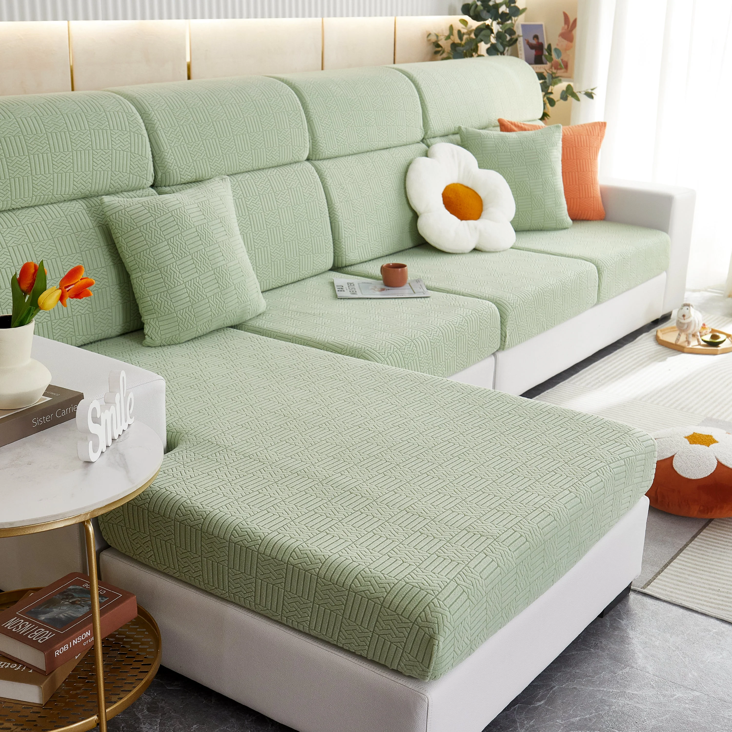 Stretchable Jacquard Fleece Sofa Cover Non-Slip Pet Furniture Protector Recliner and Cushion Slipcovers - Image 21