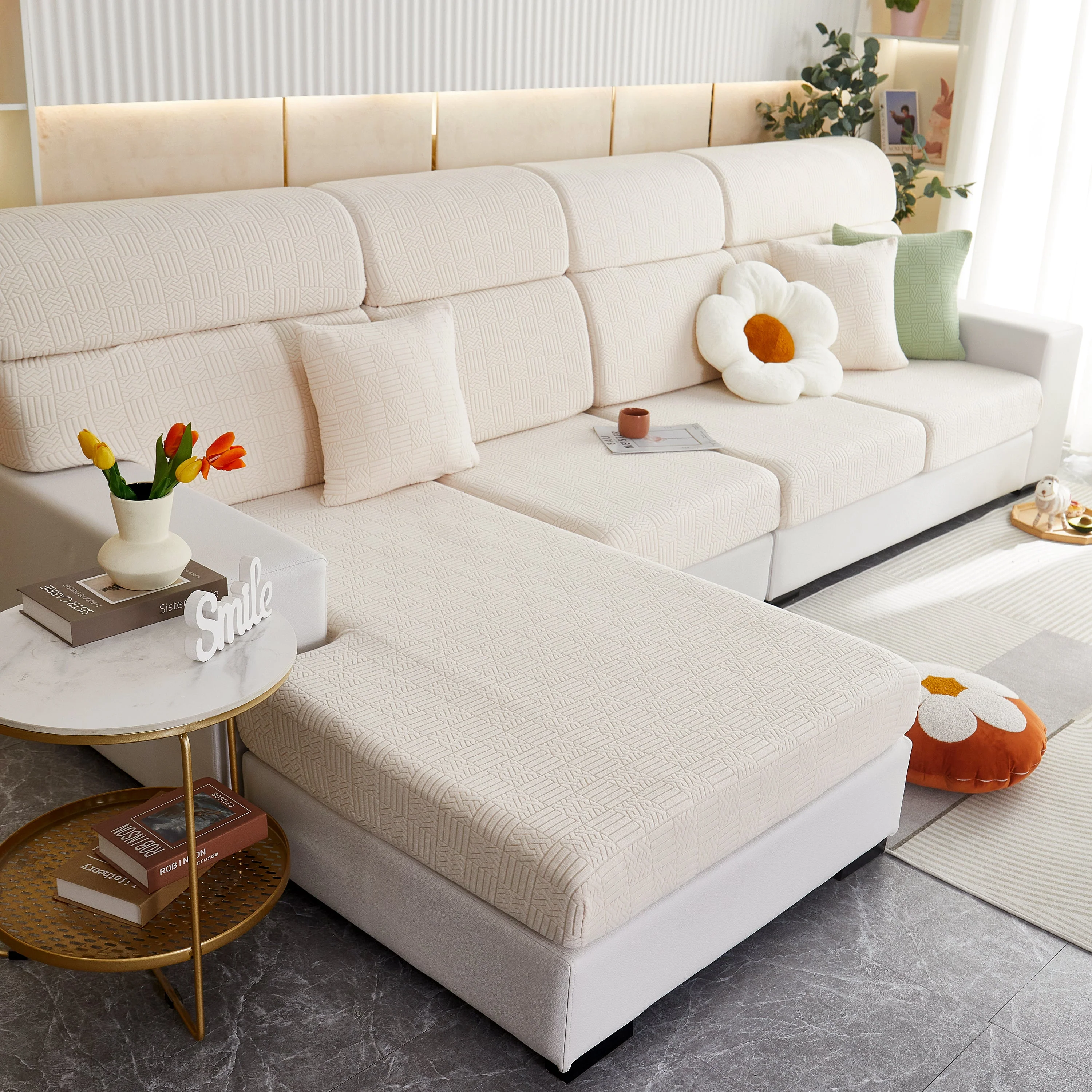 Stretchable Jacquard Fleece Sofa Cover Non-Slip Pet Furniture Protector Recliner and Cushion Slipcovers - Image 22