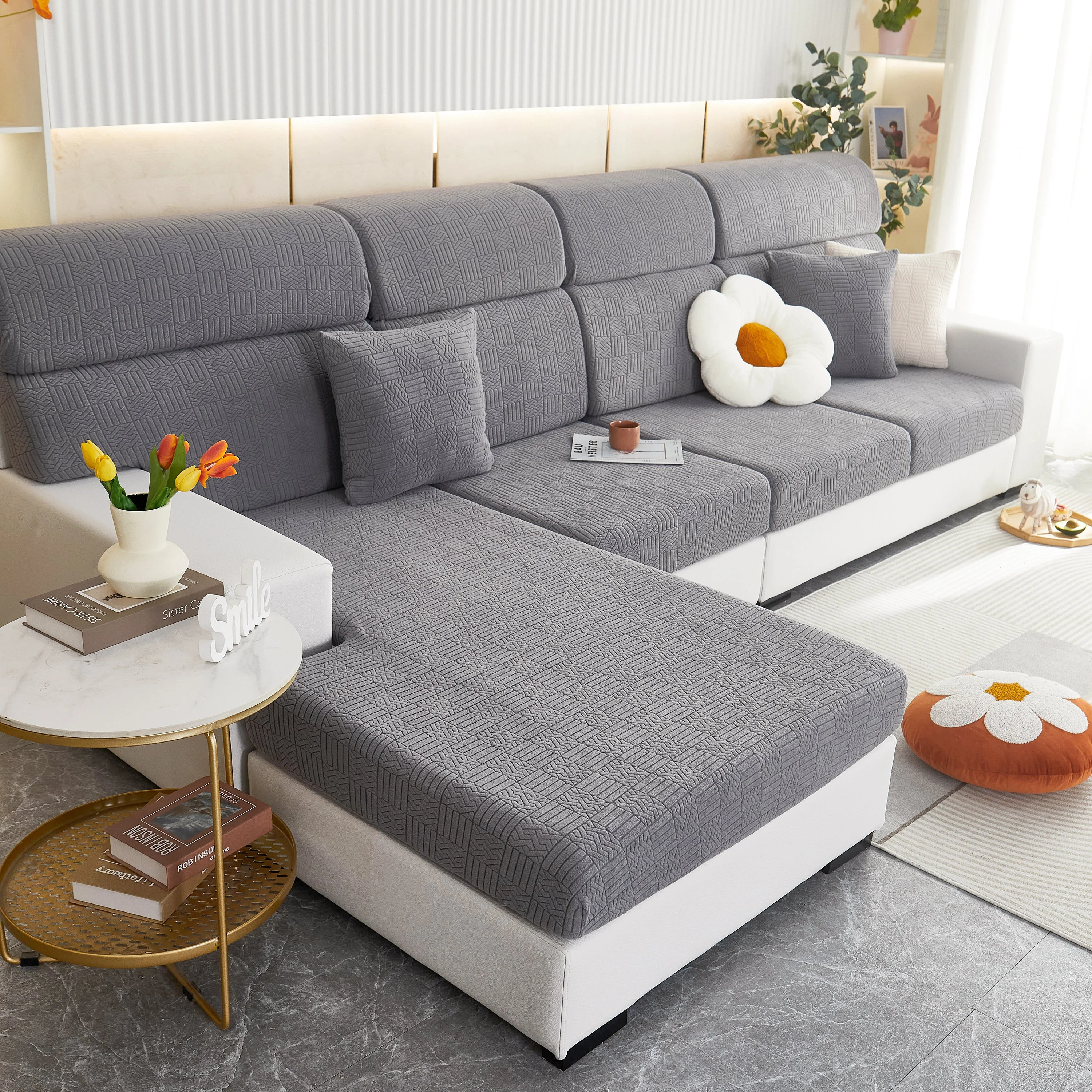 Stretchable Jacquard Fleece Sofa Cover Non-Slip Pet Furniture Protector Recliner and Cushion Slipcovers - Image 23