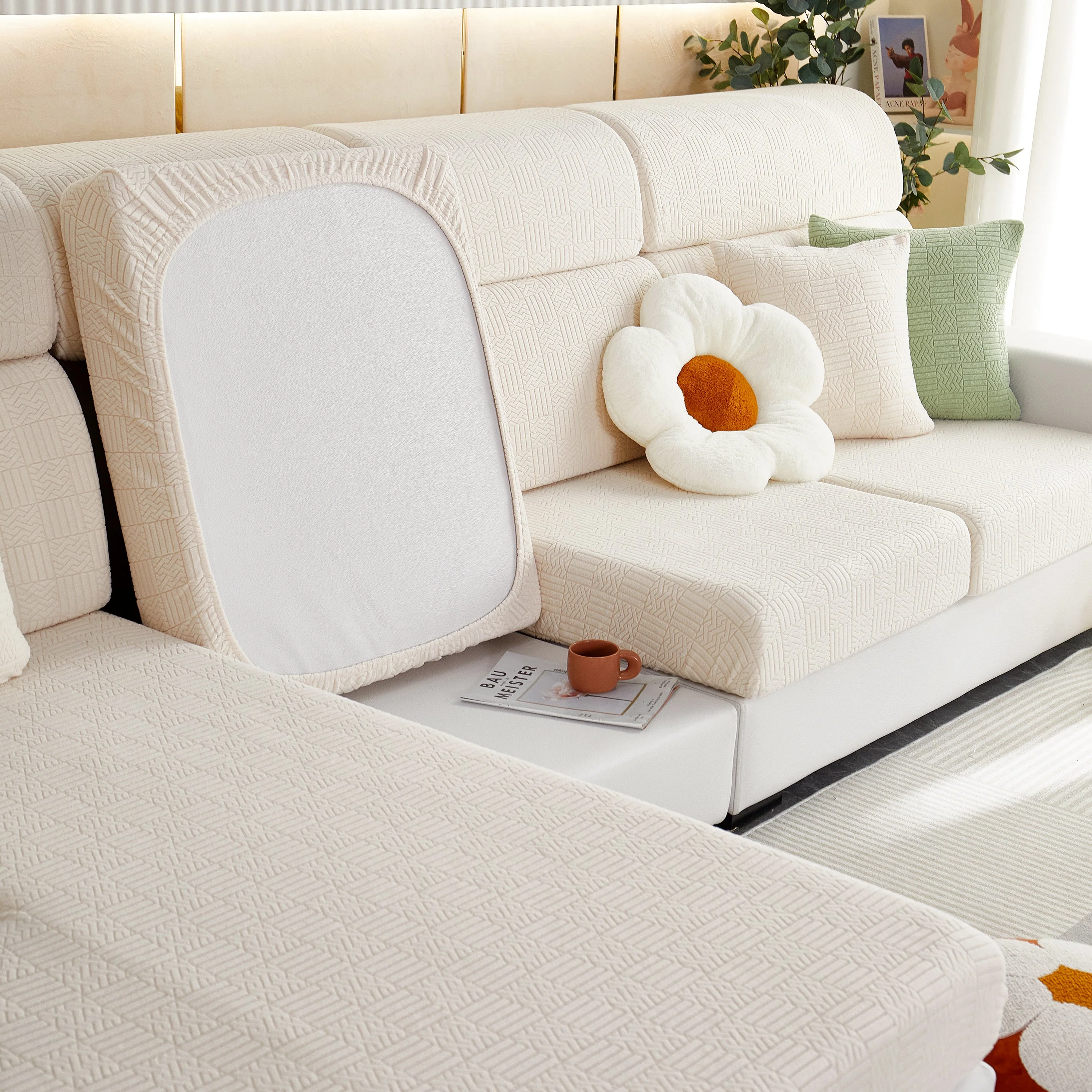 Stretchable Jacquard Fleece Sofa Cover Non-Slip Pet Furniture Protector Recliner and Cushion Slipcovers - Image 27