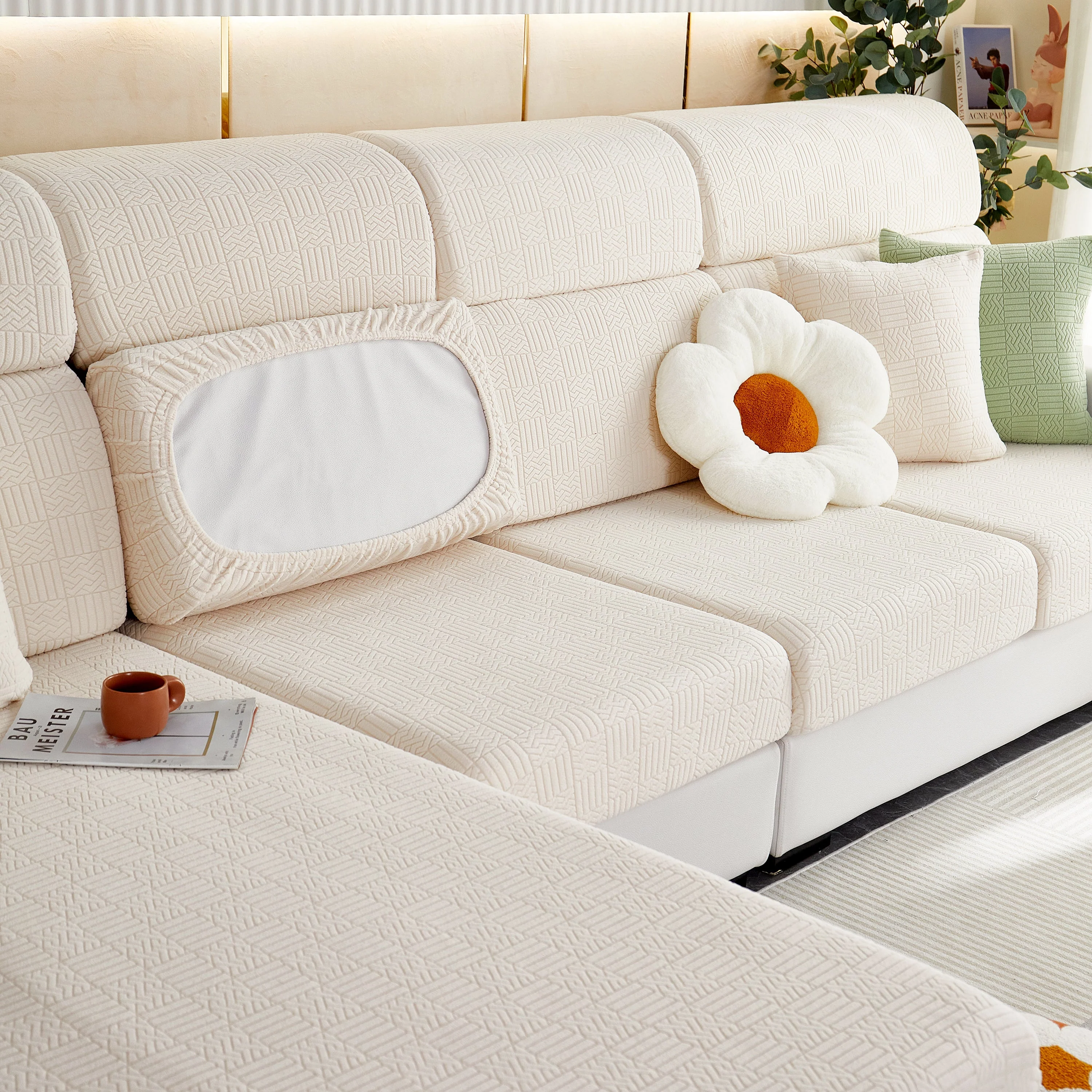 Stretchable Jacquard Fleece Sofa Cover Non-Slip Pet Furniture Protector Recliner and Cushion Slipcovers - Image 28