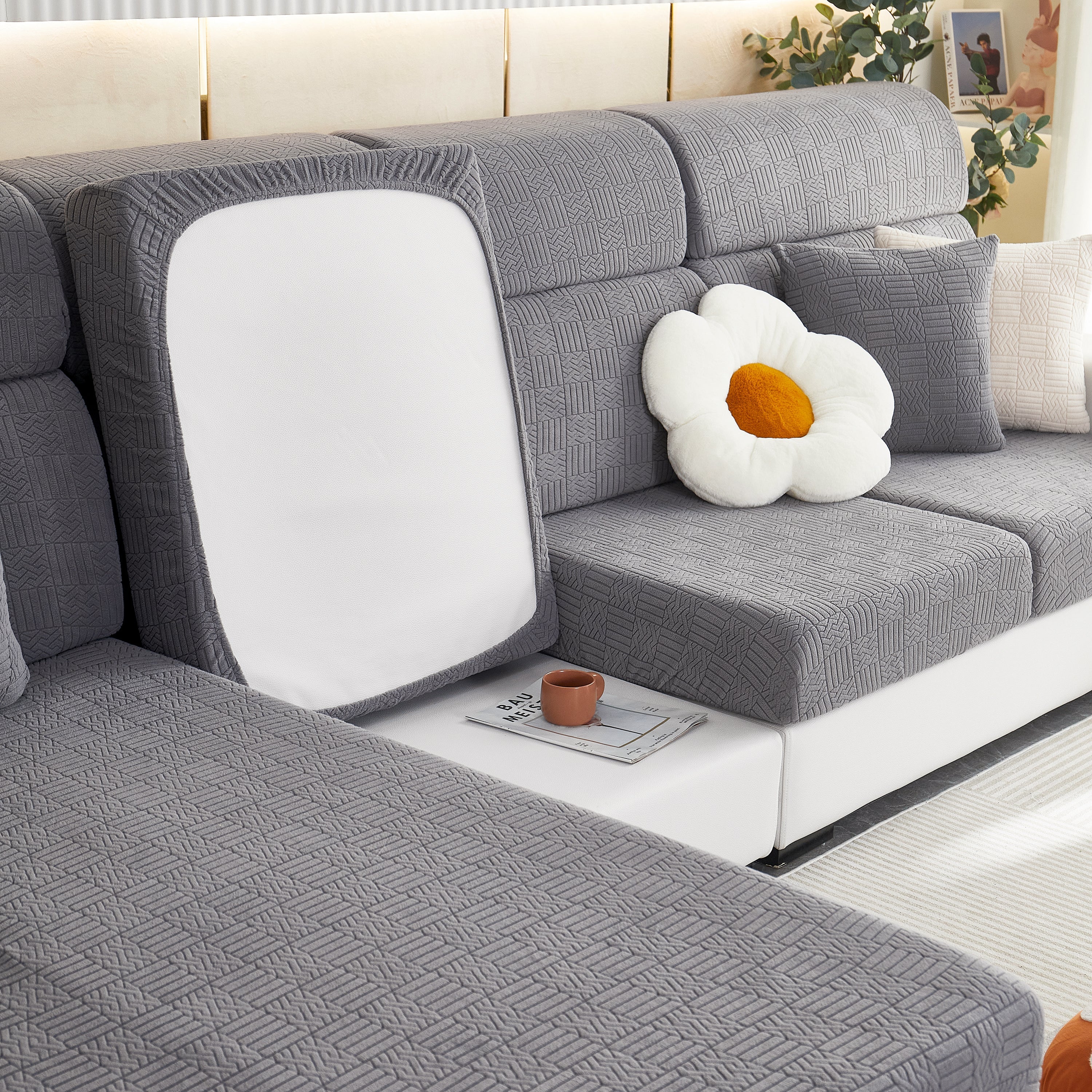 Stretchable Jacquard Fleece Sofa Cover Non-Slip Pet Furniture Protector Recliner and Cushion Slipcovers - Image 29