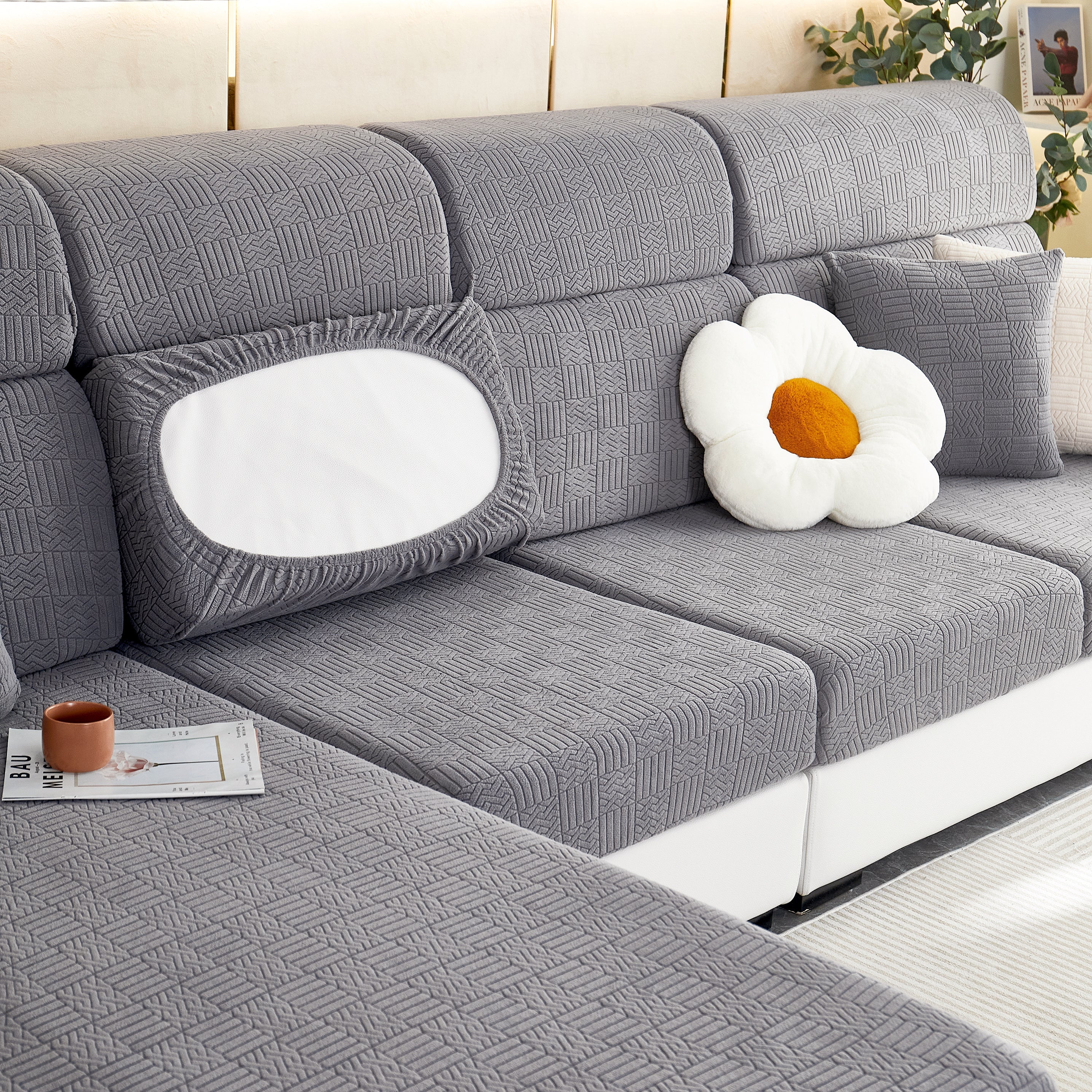 Stretchable Jacquard Fleece Sofa Cover Non-Slip Pet Furniture Protector Recliner and Cushion Slipcovers - Image 30