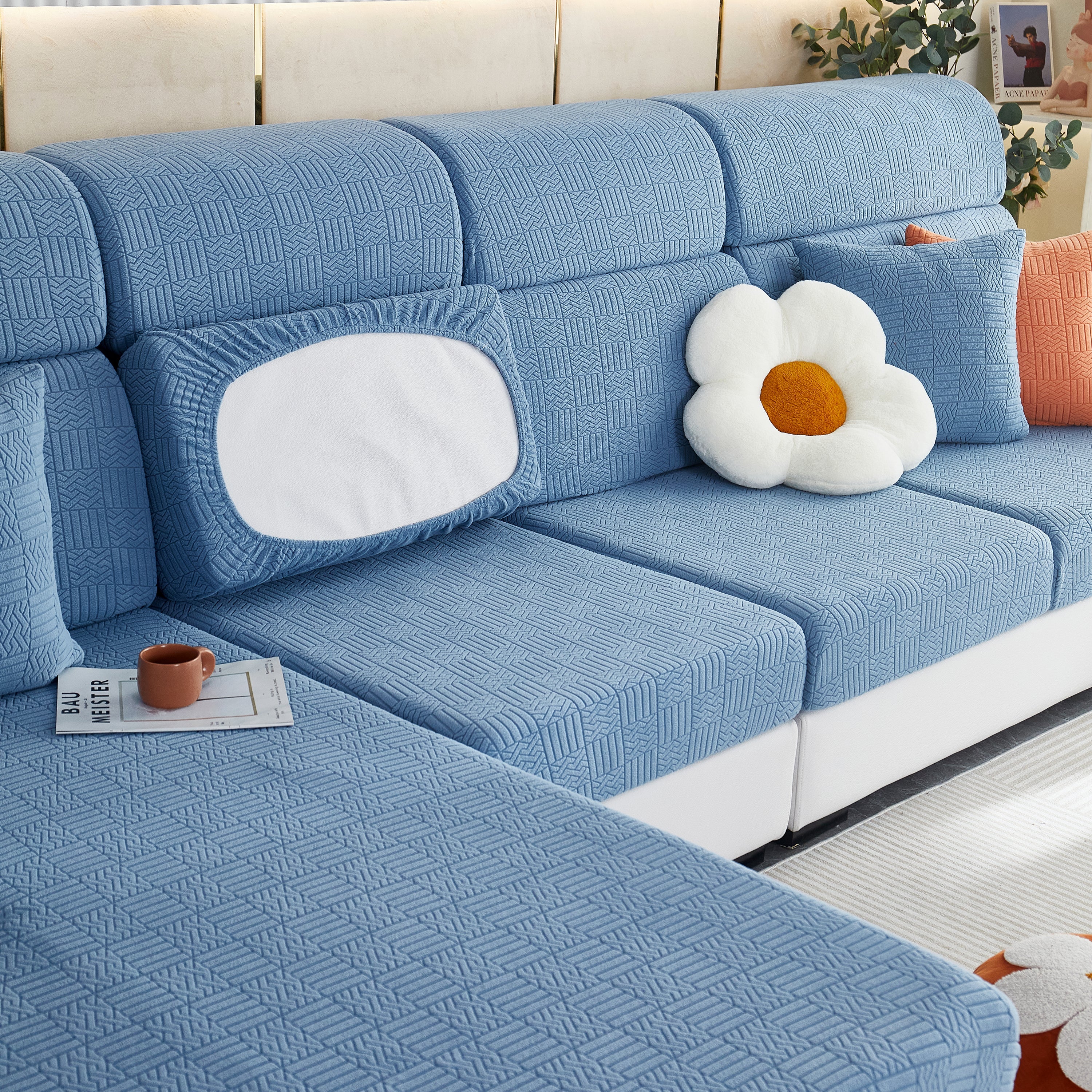 Stretchable Jacquard Fleece Sofa Cover Non-Slip Pet Furniture Protector Recliner and Cushion Slipcovers - Image 31