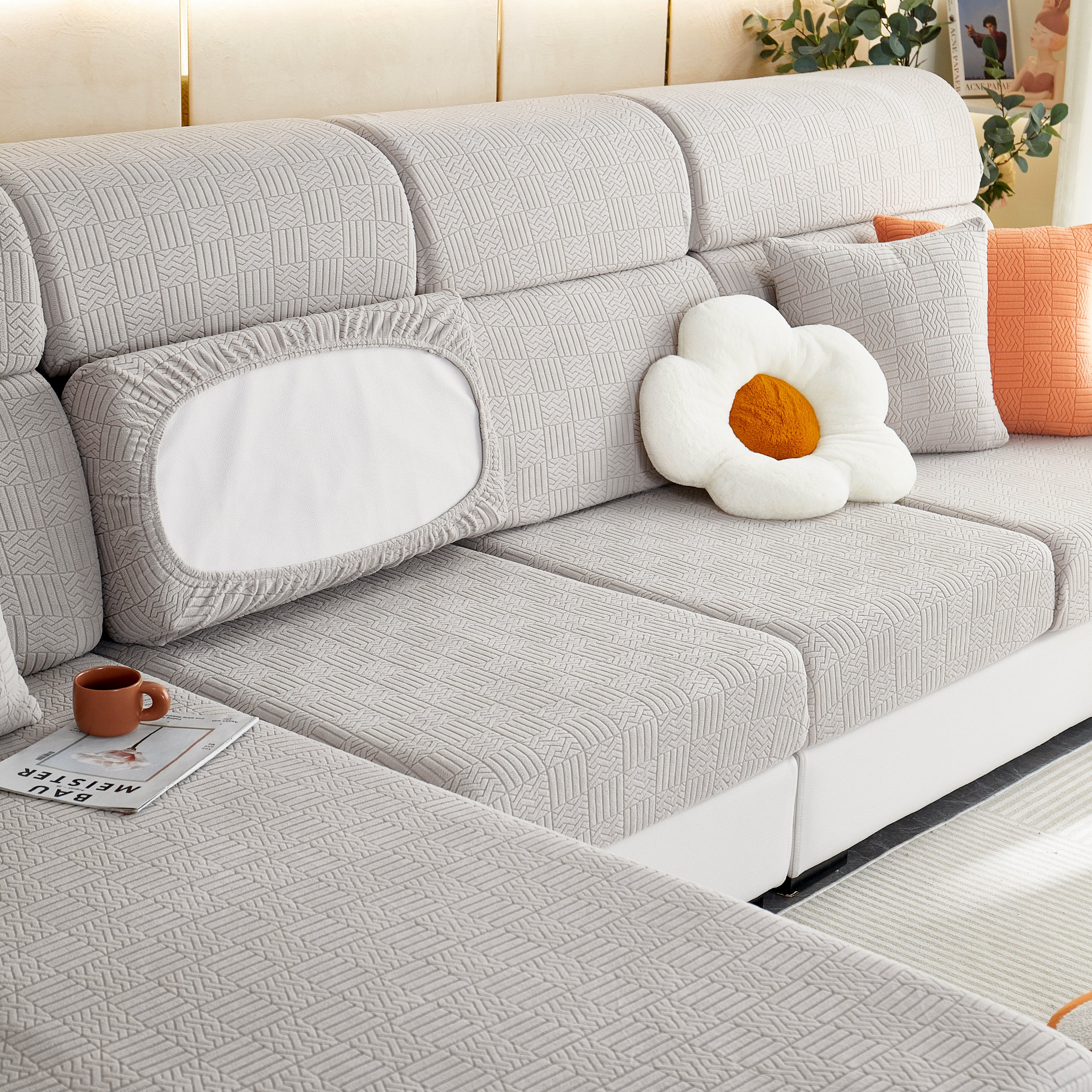 Stretchable Jacquard Fleece Sofa Cover Non-Slip Pet Furniture Protector Recliner and Cushion Slipcovers - Image 33