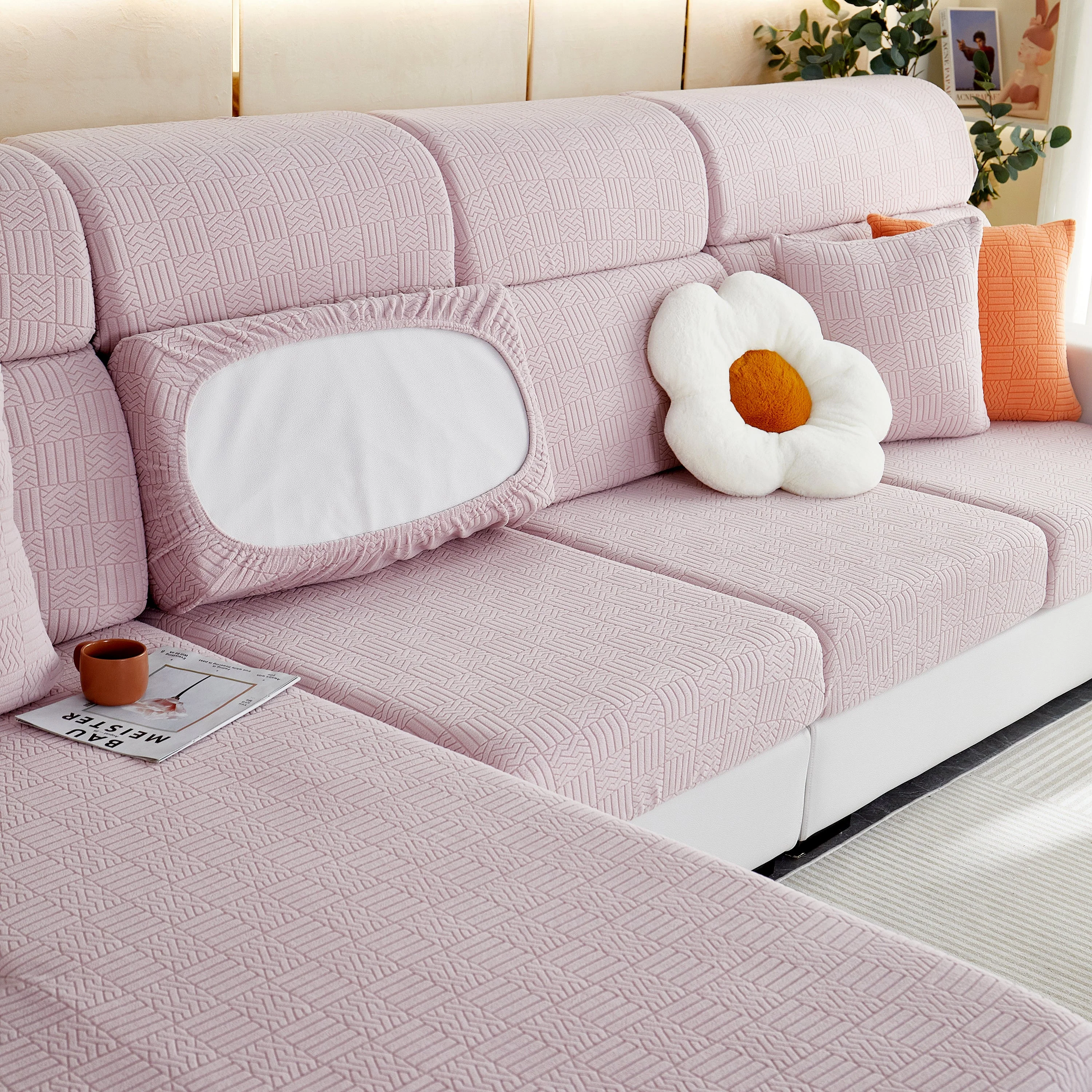 Stretchable Jacquard Fleece Sofa Cover Non-Slip Pet Furniture Protector Recliner and Cushion Slipcovers - Image 35