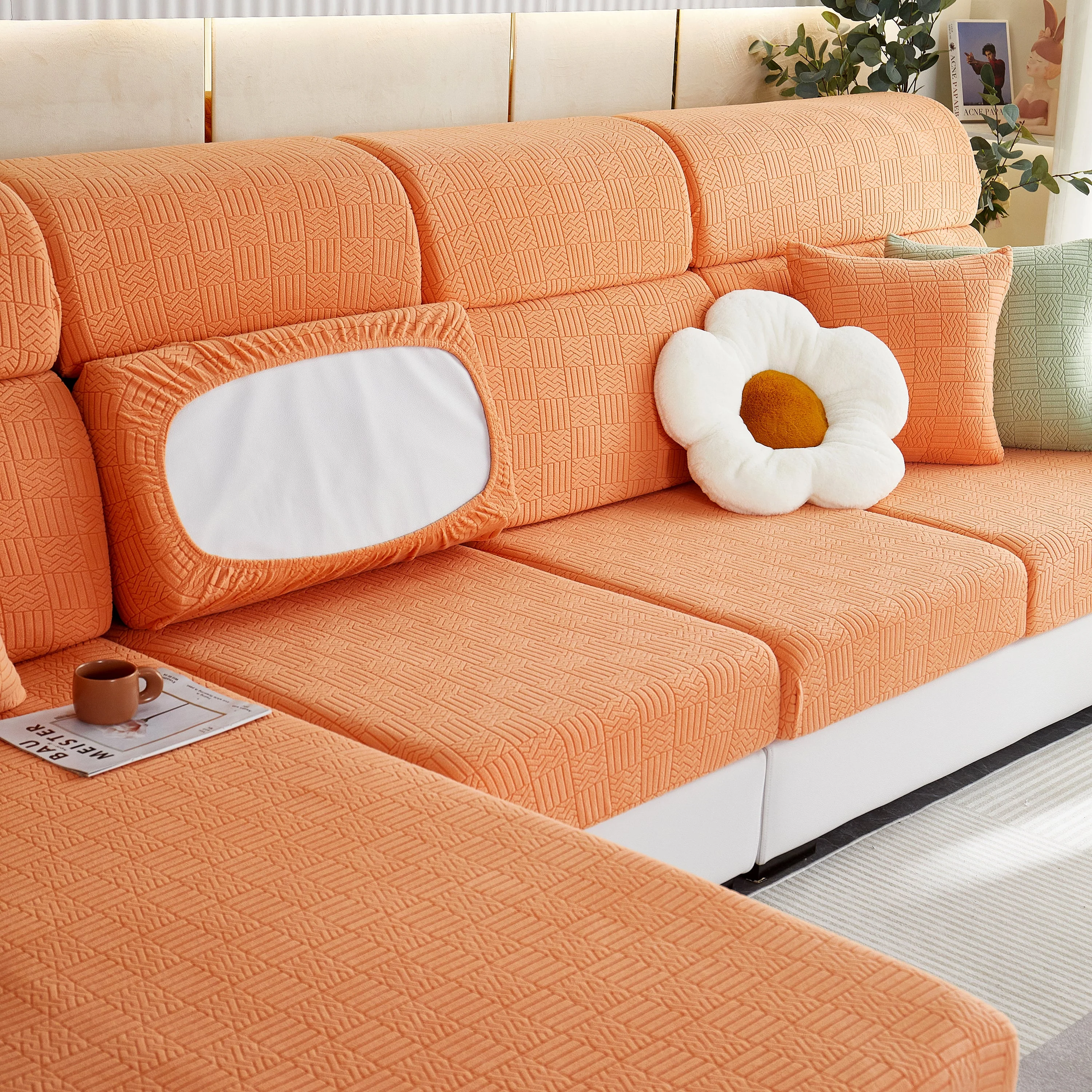 Stretchable Jacquard Fleece Sofa Cover Non-Slip Pet Furniture Protector Recliner and Cushion Slipcovers - Image 39