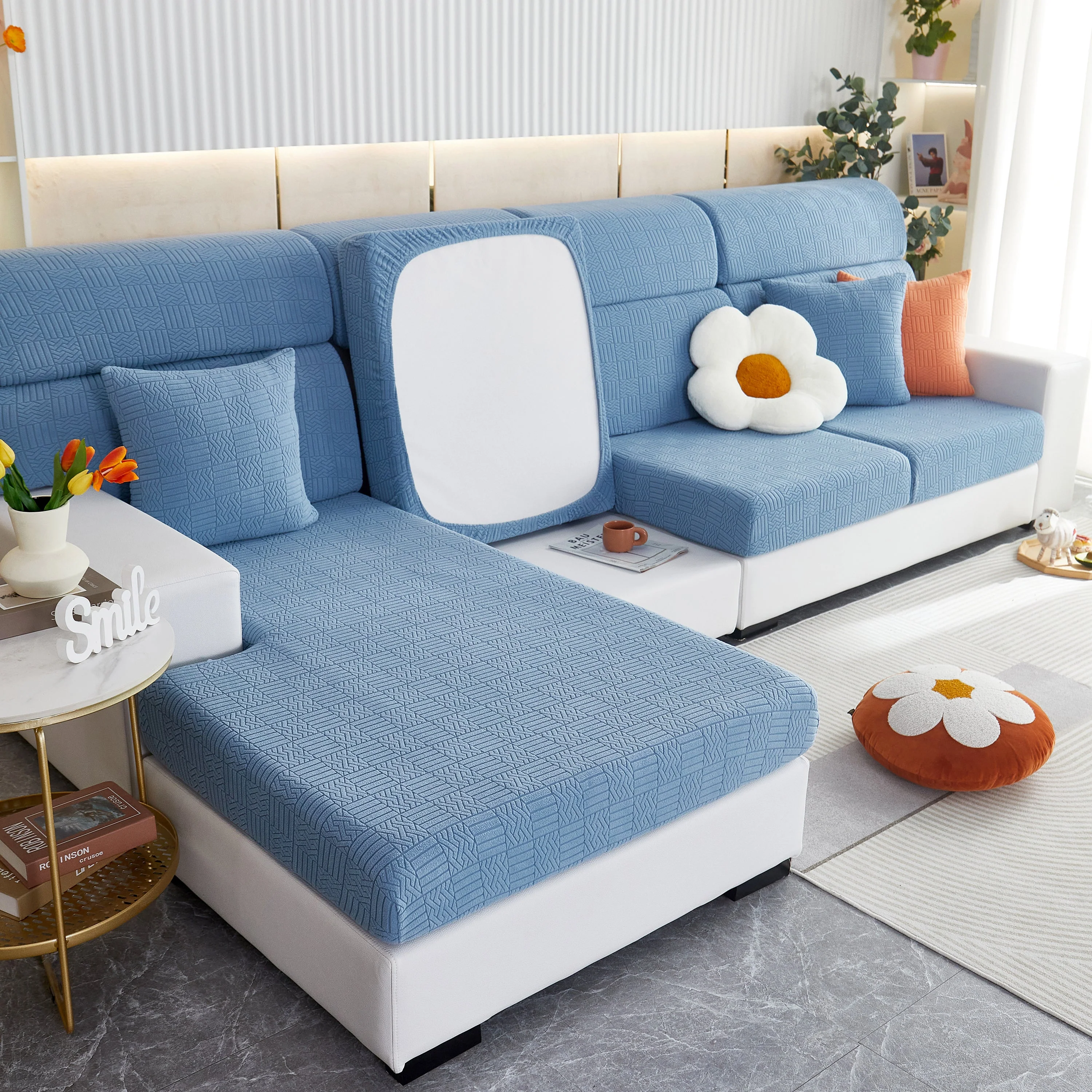 Stretchable Jacquard Fleece Sofa Cover Non-Slip Pet Furniture Protector Recliner and Cushion Slipcovers - Image 7