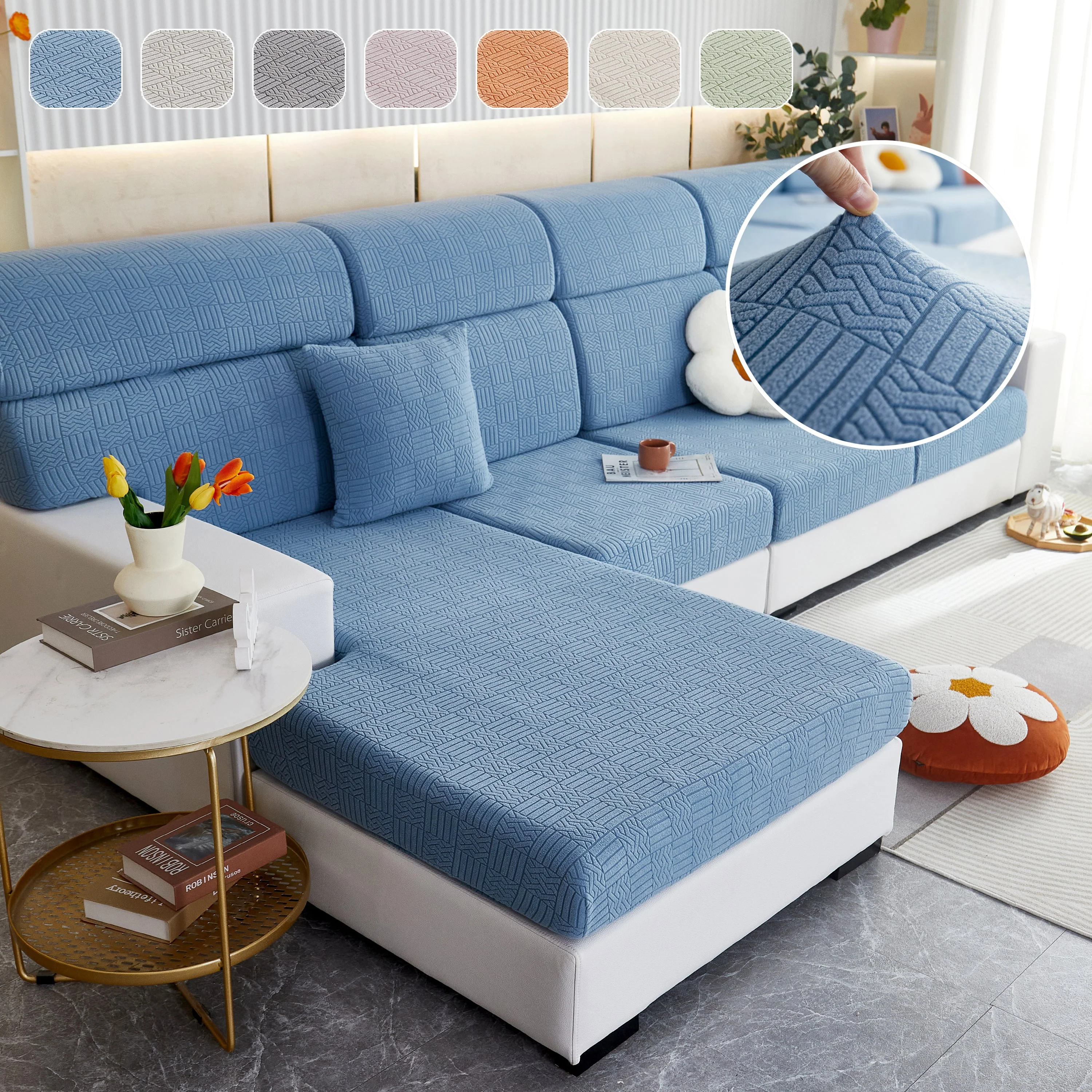 Stretchable Jacquard Fleece Sofa Cover Non-Slip Pet Furniture Protector Recliner and Cushion Slipcovers - Image 9