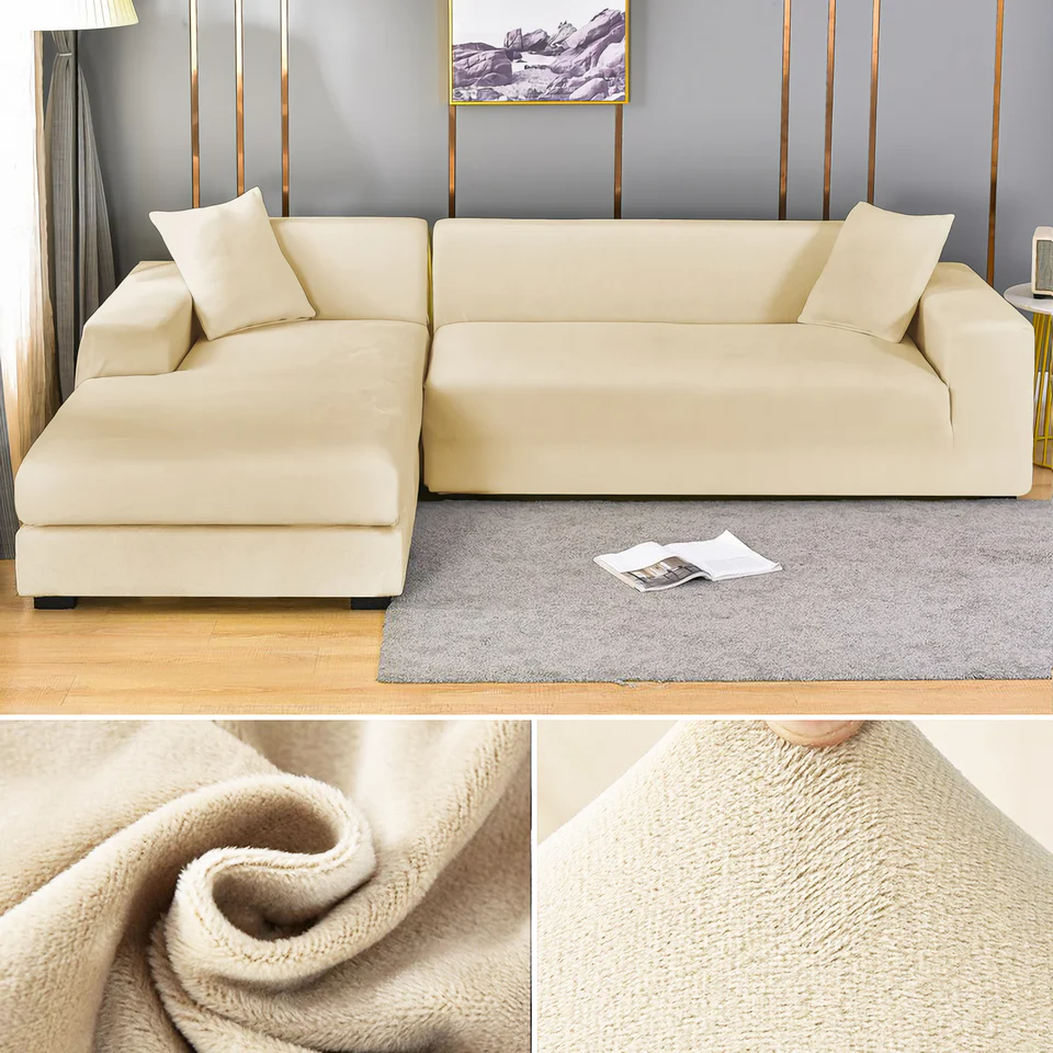 Stretchable Thick Velvet Sofa Cover for L Shaped Corner Sofa in Living Room Fits 1/2/3/4 Seater Couches - Image 10