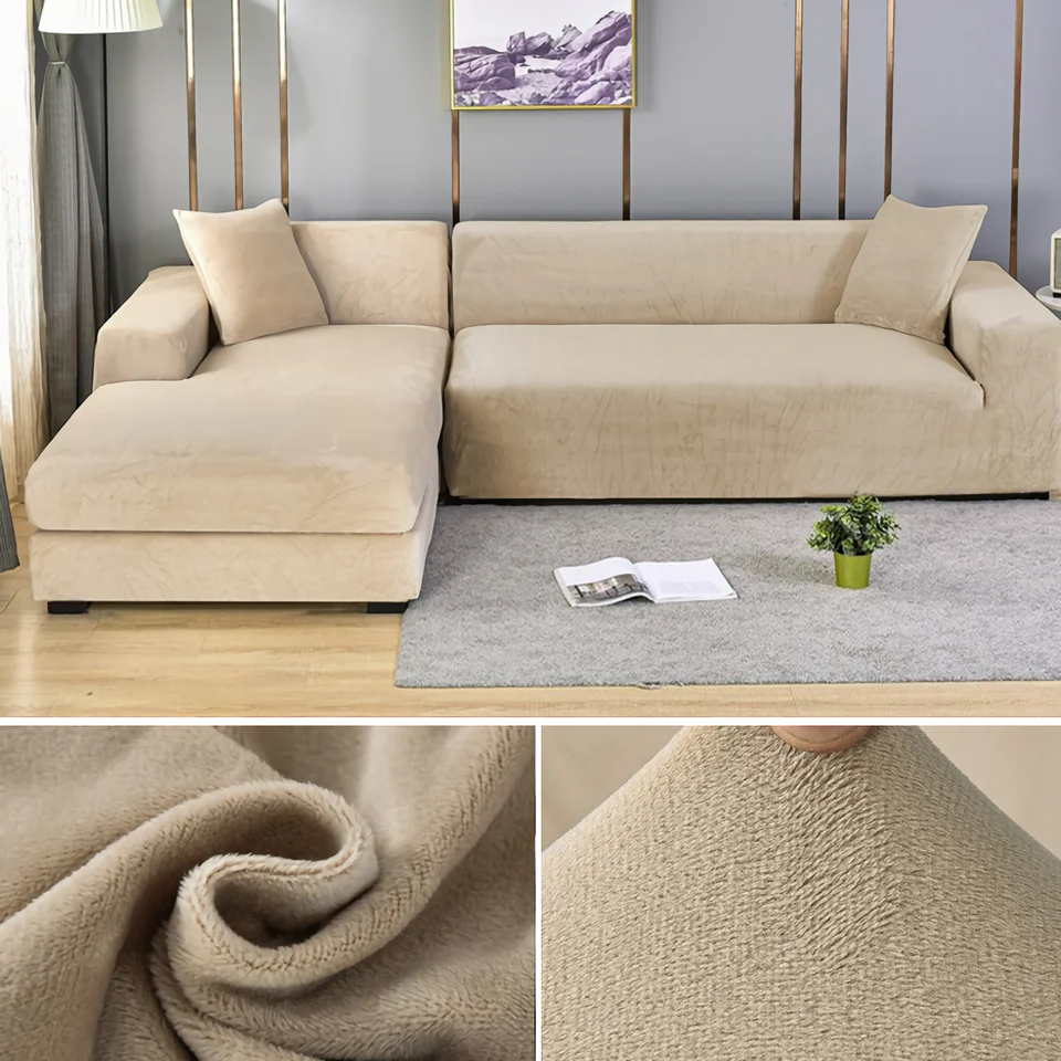 Stretchable Thick Velvet Sofa Cover for L Shaped Corner Sofa in Living Room Fits 1/2/3/4 Seater Couches - Image 11
