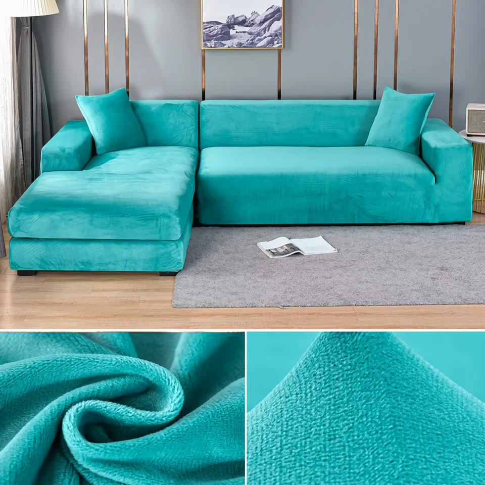 Stretchable Thick Velvet Sofa Cover for L Shaped Corner Sofa in Living Room Fits 1/2/3/4 Seater Couches - Image 12