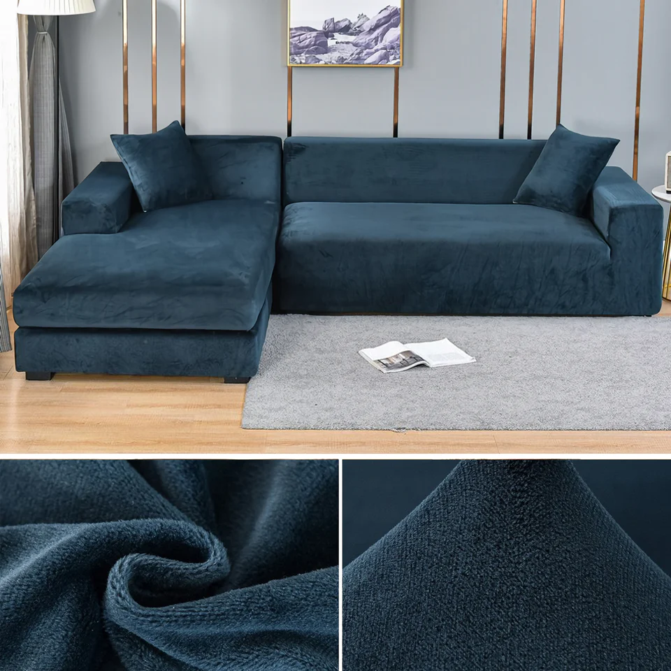 Stretchable Thick Velvet Sofa Cover for L Shaped Corner Sofa in Living Room Fits 1/2/3/4 Seater Couches - Image 13