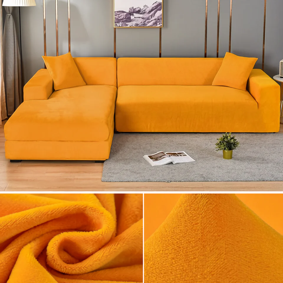 Stretchable Thick Velvet Sofa Cover for L Shaped Corner Sofa in Living Room Fits 1/2/3/4 Seater Couches - Image 14