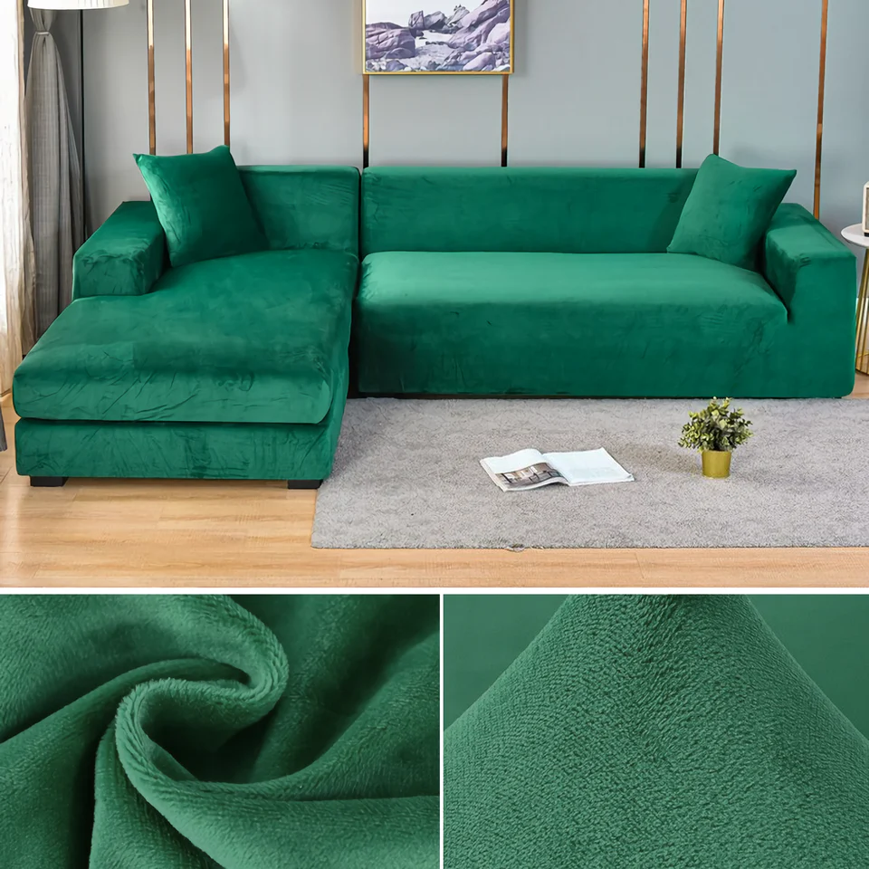 Stretchable Thick Velvet Sofa Cover for L Shaped Corner Sofa in Living Room Fits 1/2/3/4 Seater Couches - Image 15