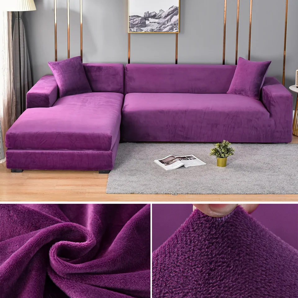 Stretchable Thick Velvet Sofa Cover for L Shaped Corner Sofa in Living Room Fits 1/2/3/4 Seater Couches - Image 16