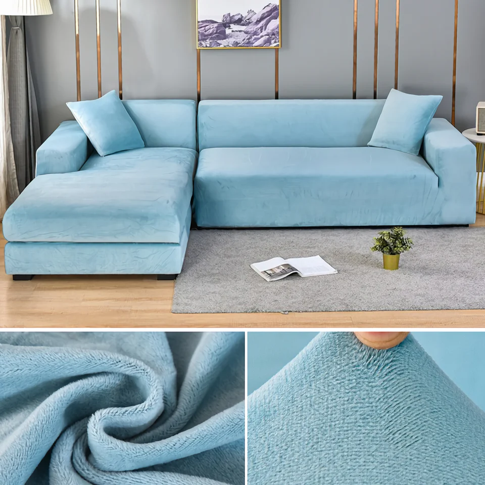 Stretchable Thick Velvet Sofa Cover for L Shaped Corner Sofa in Living Room Fits 1/2/3/4 Seater Couches - Image 17