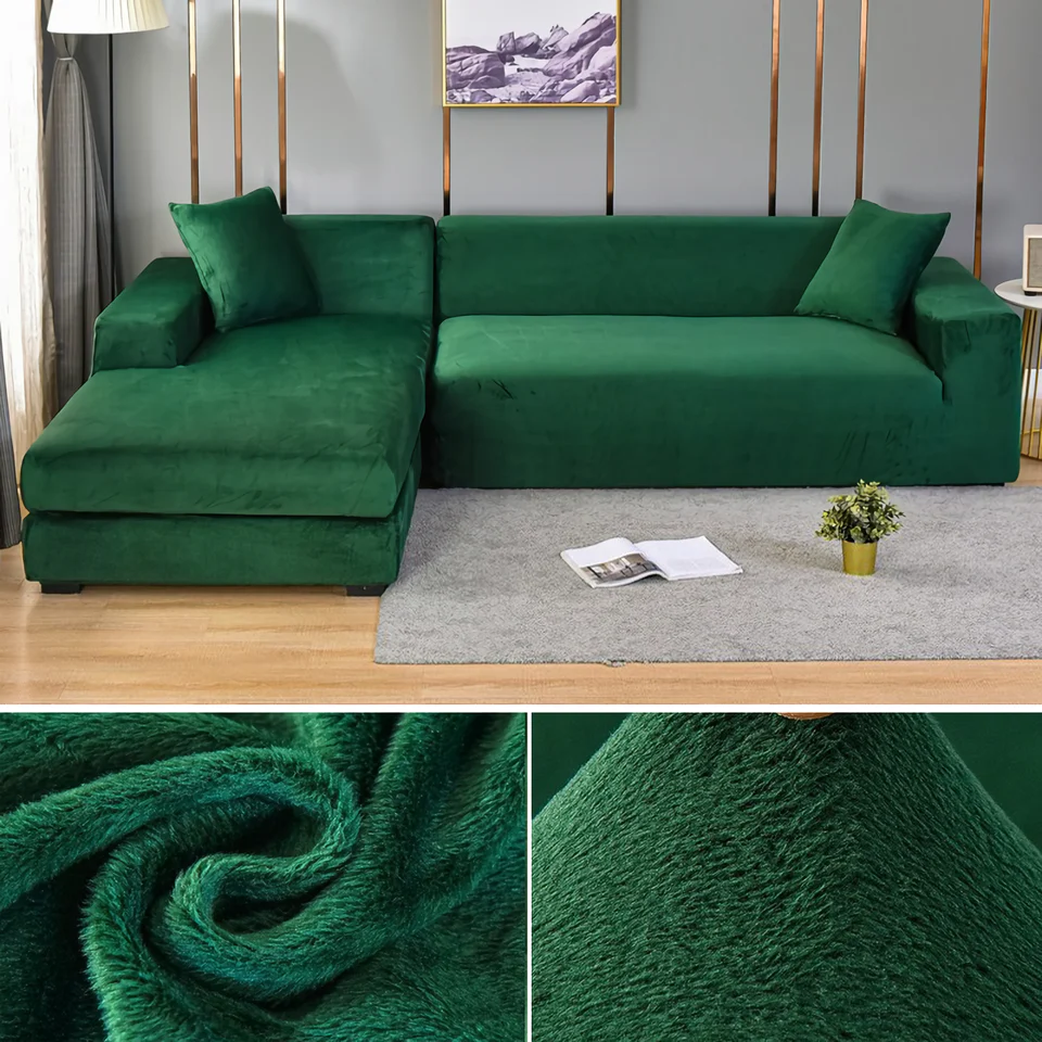 Stretchable Thick Velvet Sofa Cover for L Shaped Corner Sofa in Living Room Fits 1/2/3/4 Seater Couches - Image 18