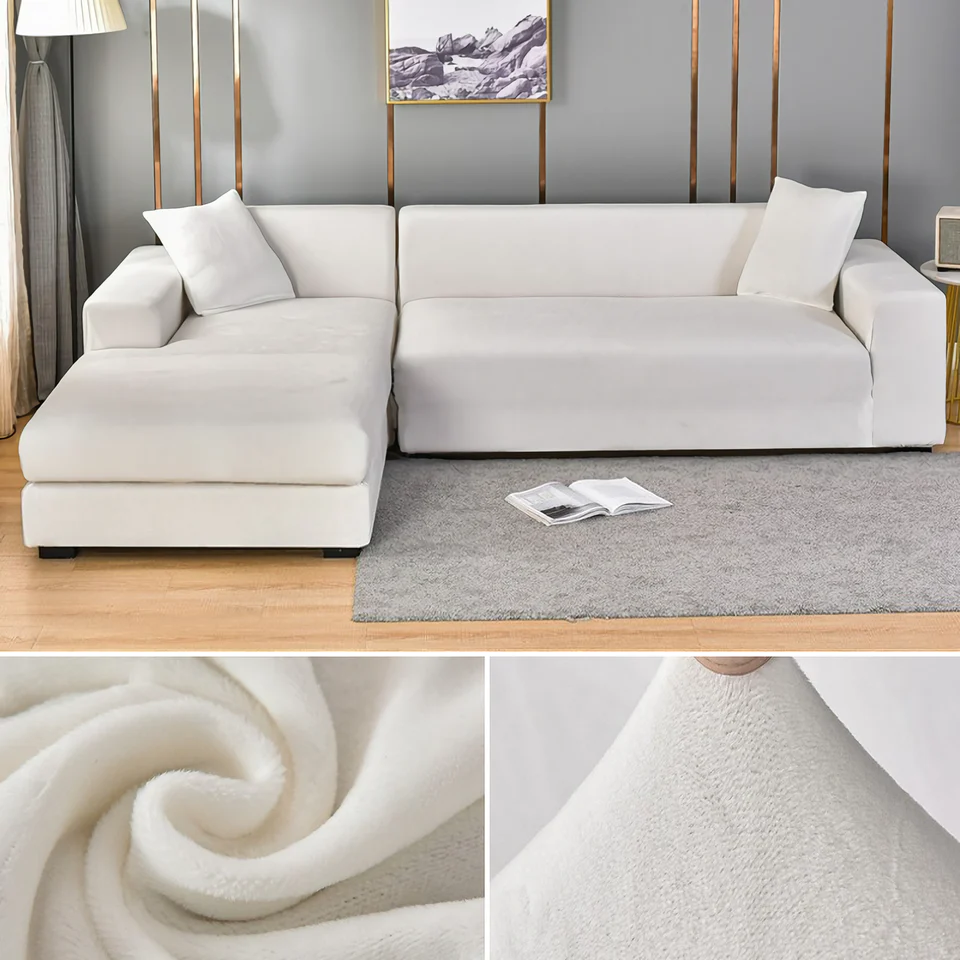 Stretchable Thick Velvet Sofa Cover for L Shaped Corner Sofa in Living Room Fits 1/2/3/4 Seater Couches - Image 19