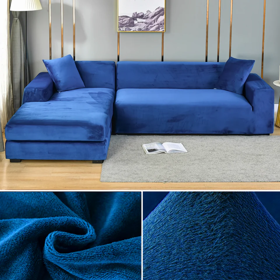 Stretchable Thick Velvet Sofa Cover for L Shaped Corner Sofa in Living Room Fits 1/2/3/4 Seater Couches - Image 20