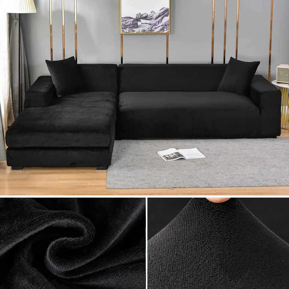 Stretchable Thick Velvet Sofa Cover for L Shaped Corner Sofa in Living Room Fits 1/2/3/4 Seater Couches - Image 21
