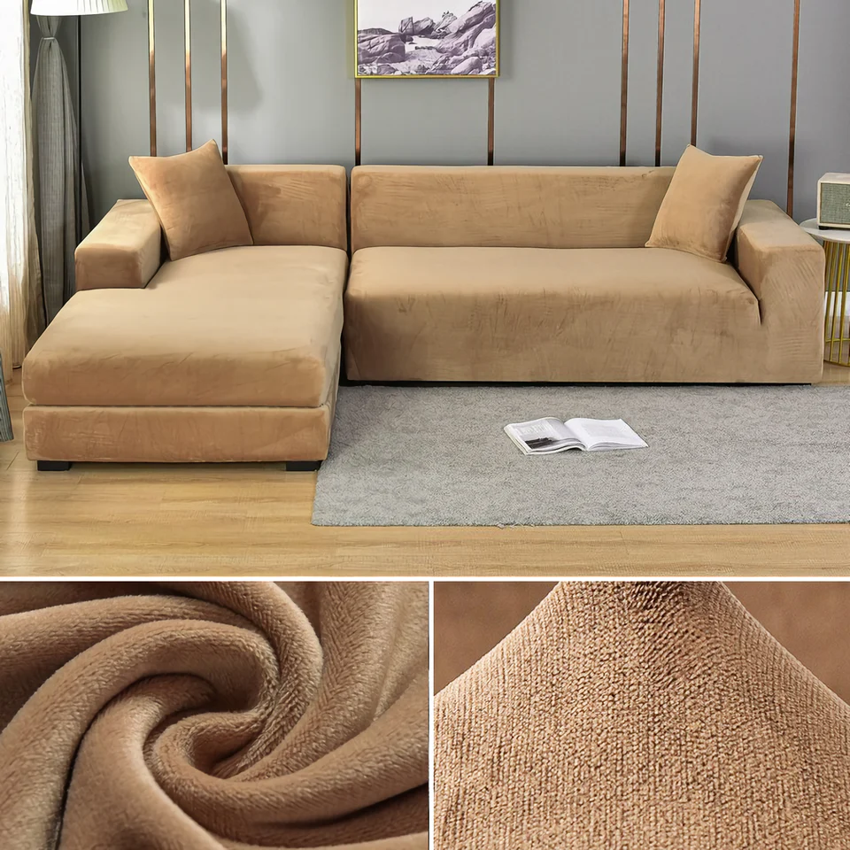 Stretchable Thick Velvet Sofa Cover for L Shaped Corner Sofa in Living Room Fits 1/2/3/4 Seater Couches - Image 22