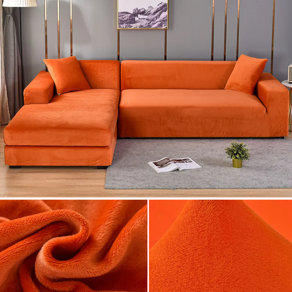 Stretchable Thick Velvet Sofa Cover for L Shaped Corner Sofa in Living Room Fits 1/2/3/4 Seater Couches - Image 24