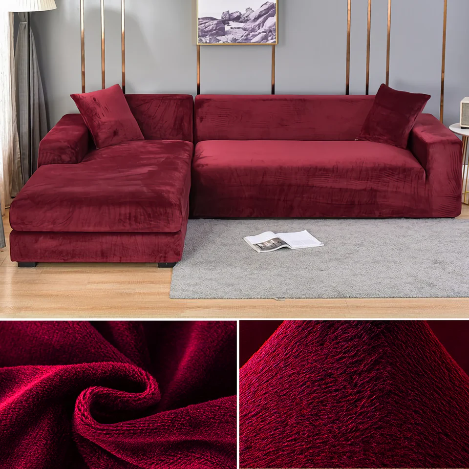 Stretchable Thick Velvet Sofa Cover for L Shaped Corner Sofa in Living Room Fits 1/2/3/4 Seater Couches - Image 25
