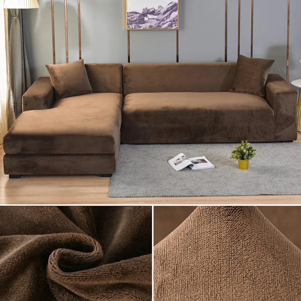 Stretchable Thick Velvet Sofa Cover for L Shaped Corner Sofa in Living Room Fits 1/2/3/4 Seater Couches - Image 27