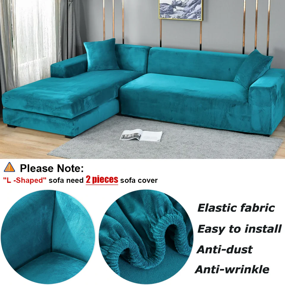 Stretchable Thick Velvet Sofa Cover for L Shaped Corner Sofa in Living Room Fits 1/2/3/4 Seater Couches - Image 6