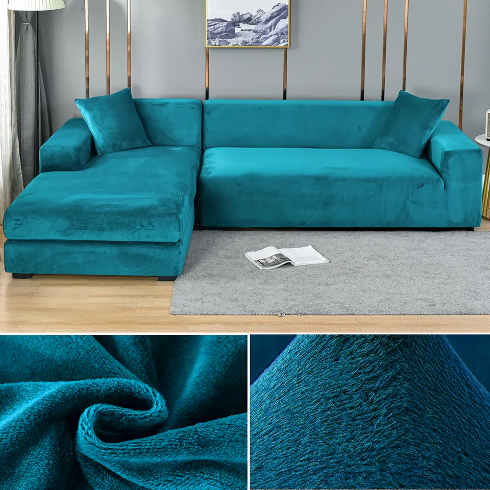 Stretchable Thick Velvet Sofa Cover for L Shaped Corner Sofa in Living Room Fits 1/2/3/4 Seater Couches - Image 7