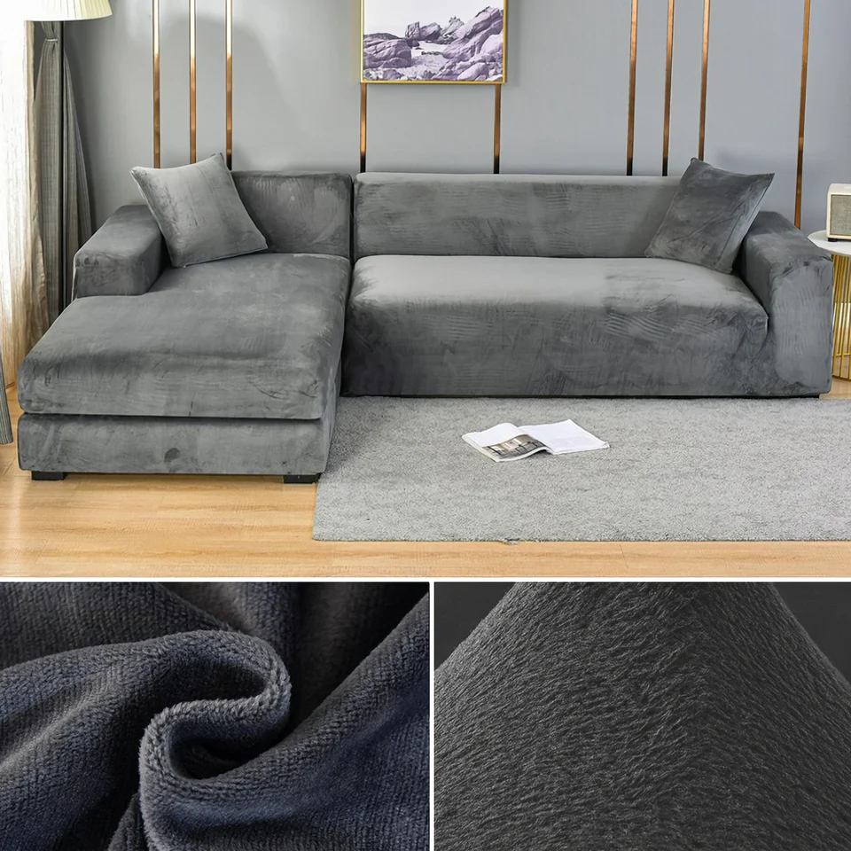 Stretchable Thick Velvet Sofa Cover for L Shaped Corner Sofa in Living Room Fits 1/2/3/4 Seater Couches - Image 8