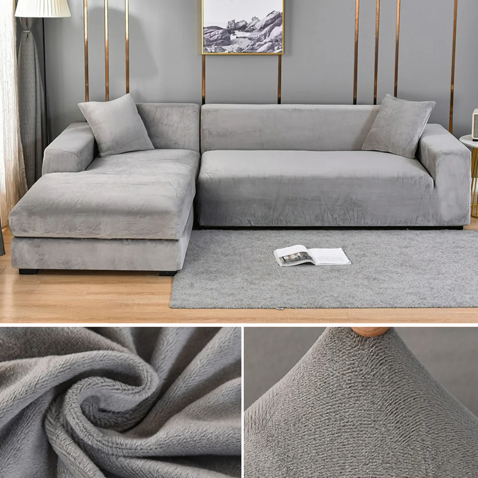 Stretchable Thick Velvet Sofa Cover for L Shaped Corner Sofa in Living Room Fits 1/2/3/4 Seater Couches - Image 9