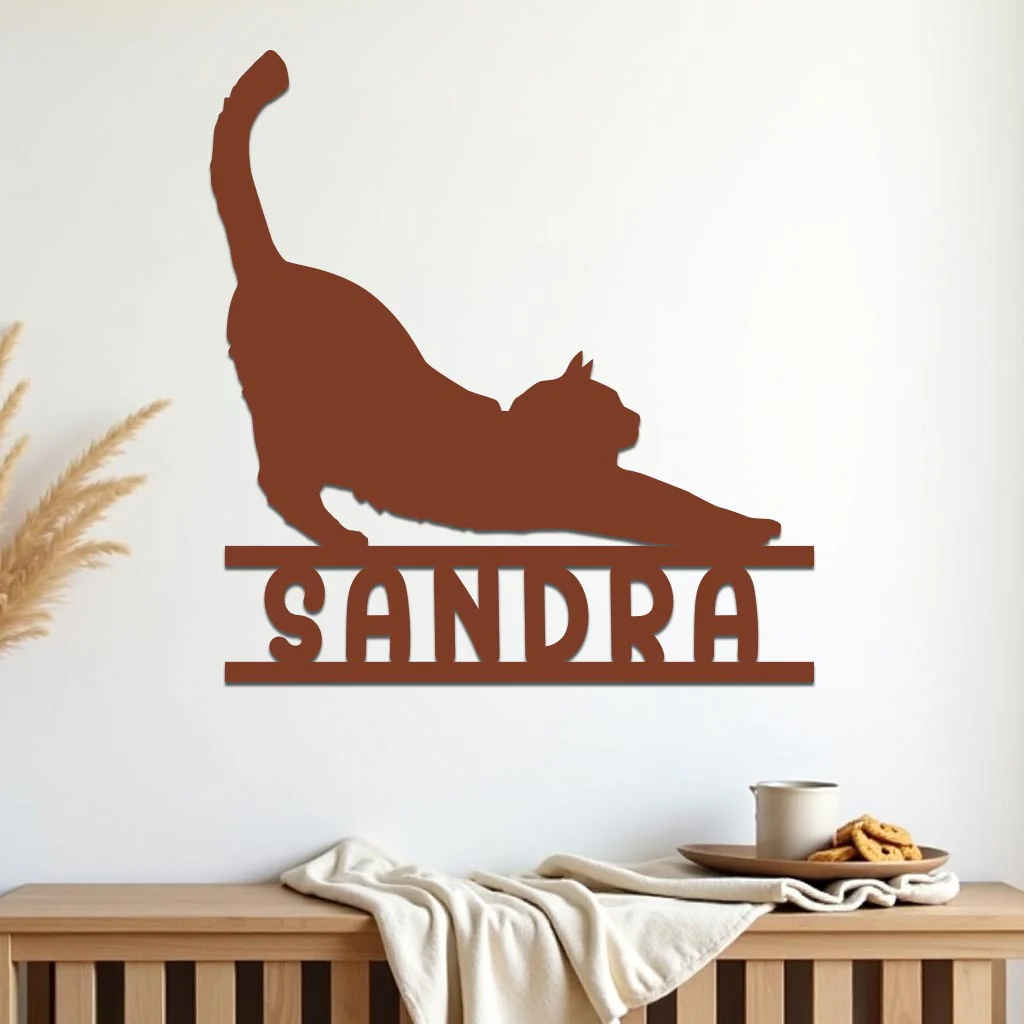 Stretching Cat w Name Sign - Image 2