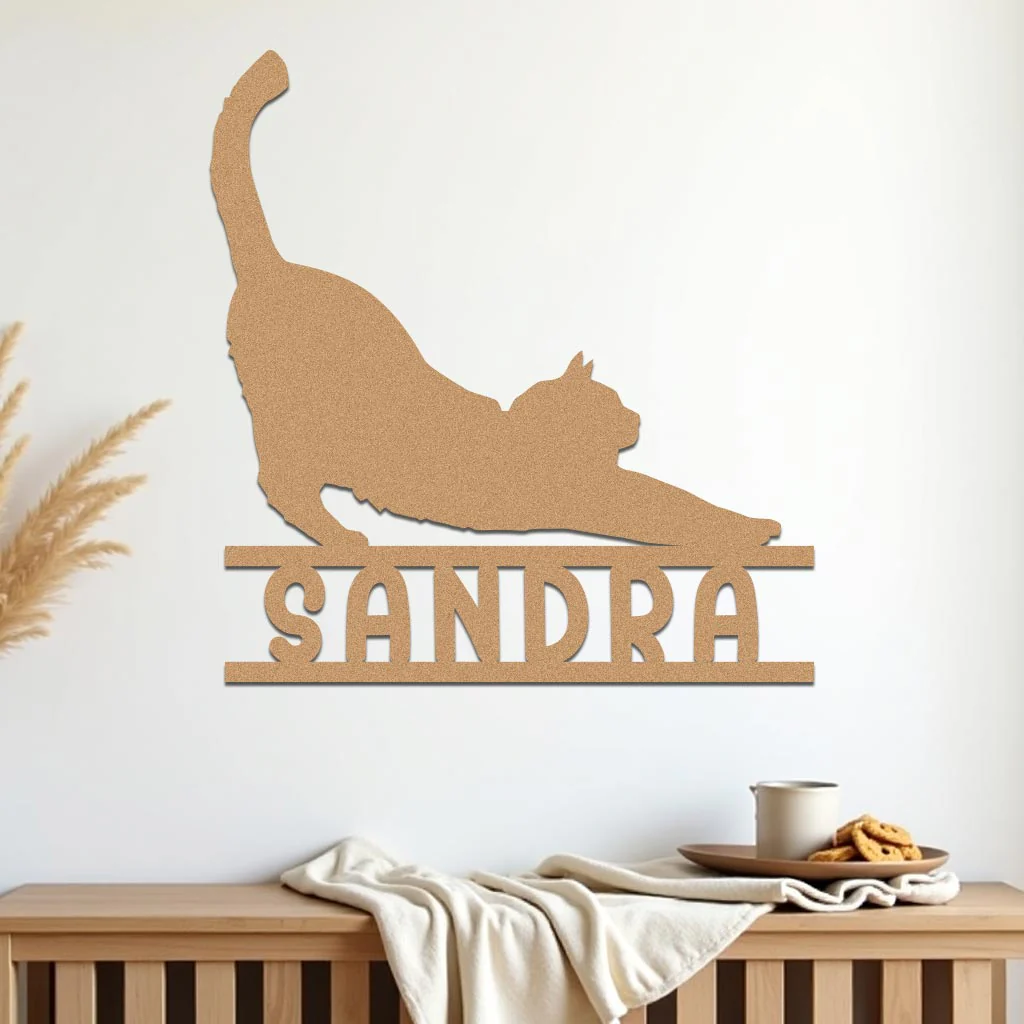 Stretching Cat w Name Sign - Image 3