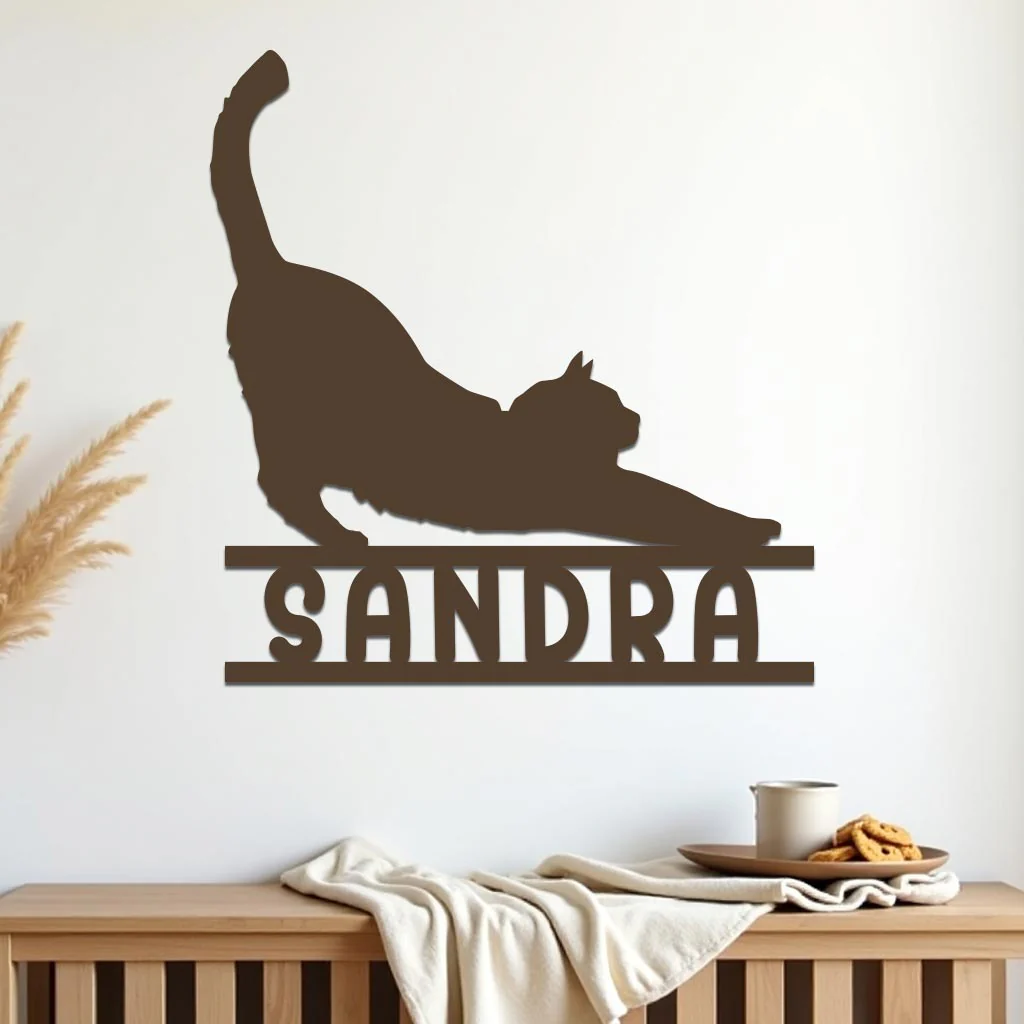 Stretching Cat w Name Sign - Image 4