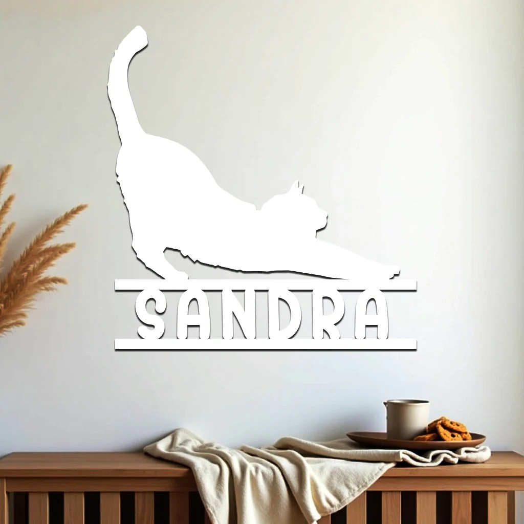 Stretching Cat w Name Sign - Image 5