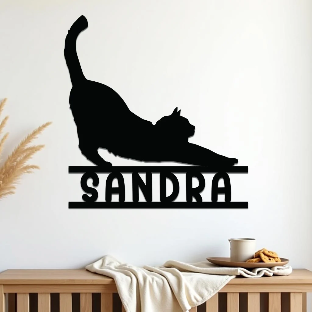 Stretching Cat w Name Sign - Image 6