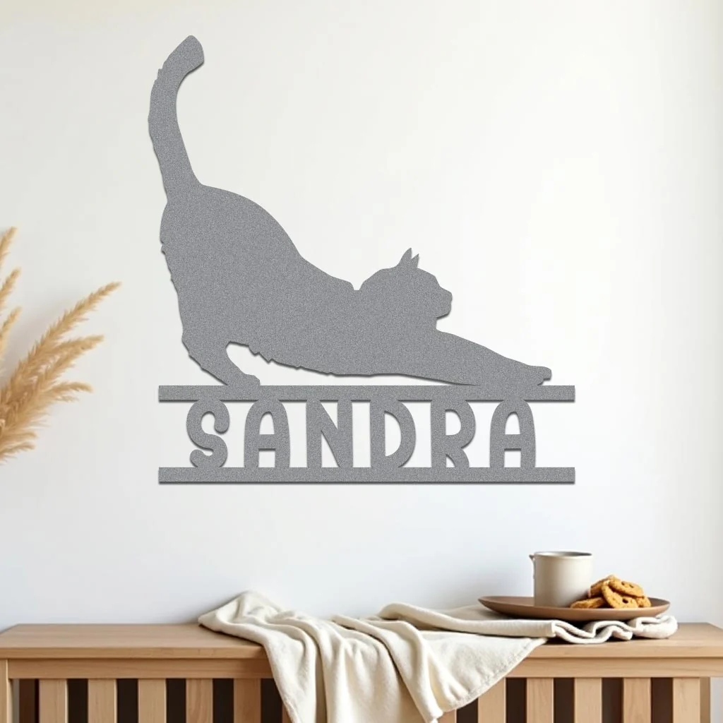 Stretching Cat w Name Sign - Image 7