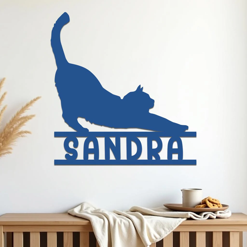Stretching Cat w Name Sign - Image 8