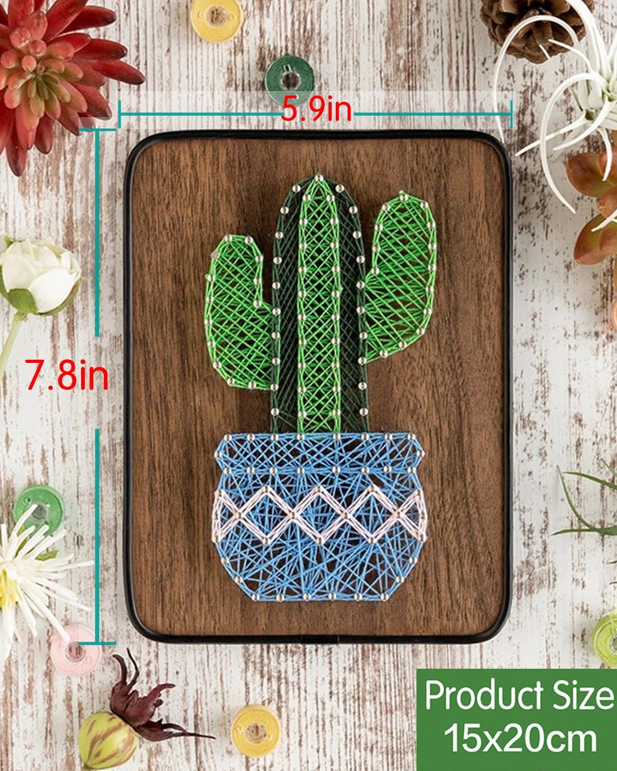 String Art DIY Kit - Potted Cactus. Wizardi Craft Kit F07-M12-3-DH5016 - Image 4