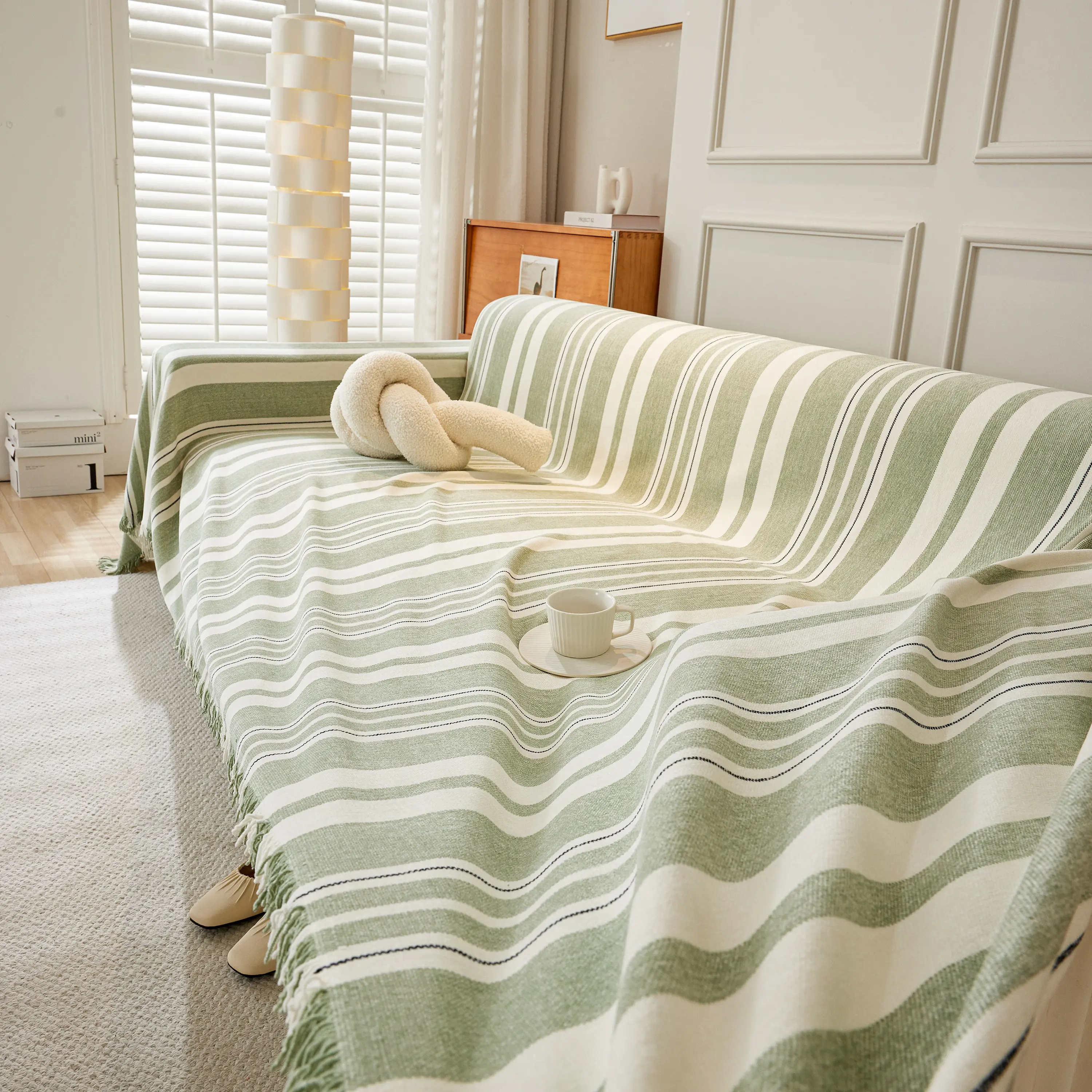 Striped Chenille Sofa Slipcover Throw, Soft Thick Washable Couch Cover Blanket - Image 10
