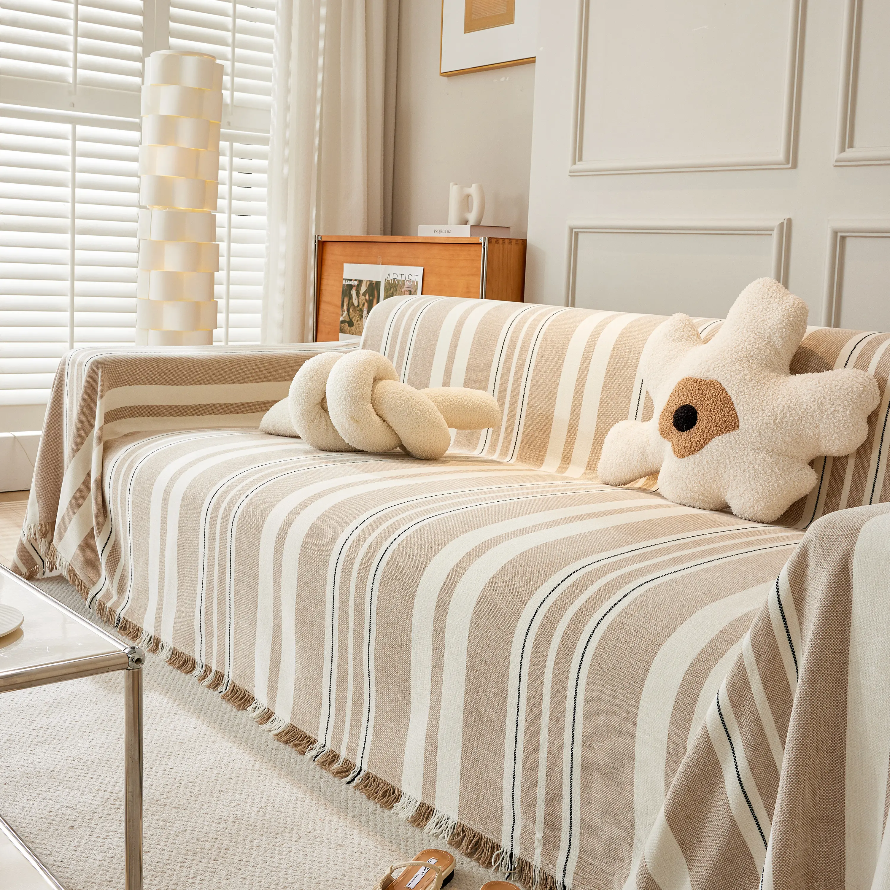 Striped Chenille Sofa Slipcover Throw, Soft Thick Washable Couch Cover Blanket - Image 100