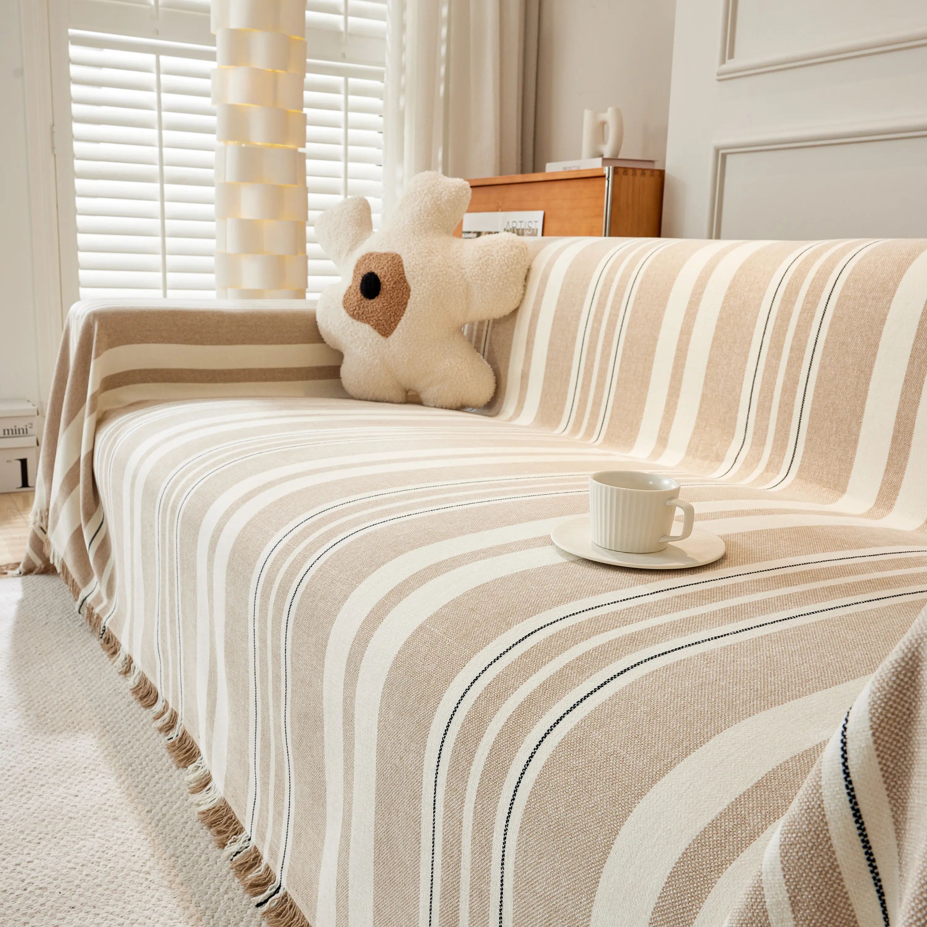 Striped Chenille Sofa Slipcover Throw, Soft Thick Washable Couch Cover Blanket - Image 101