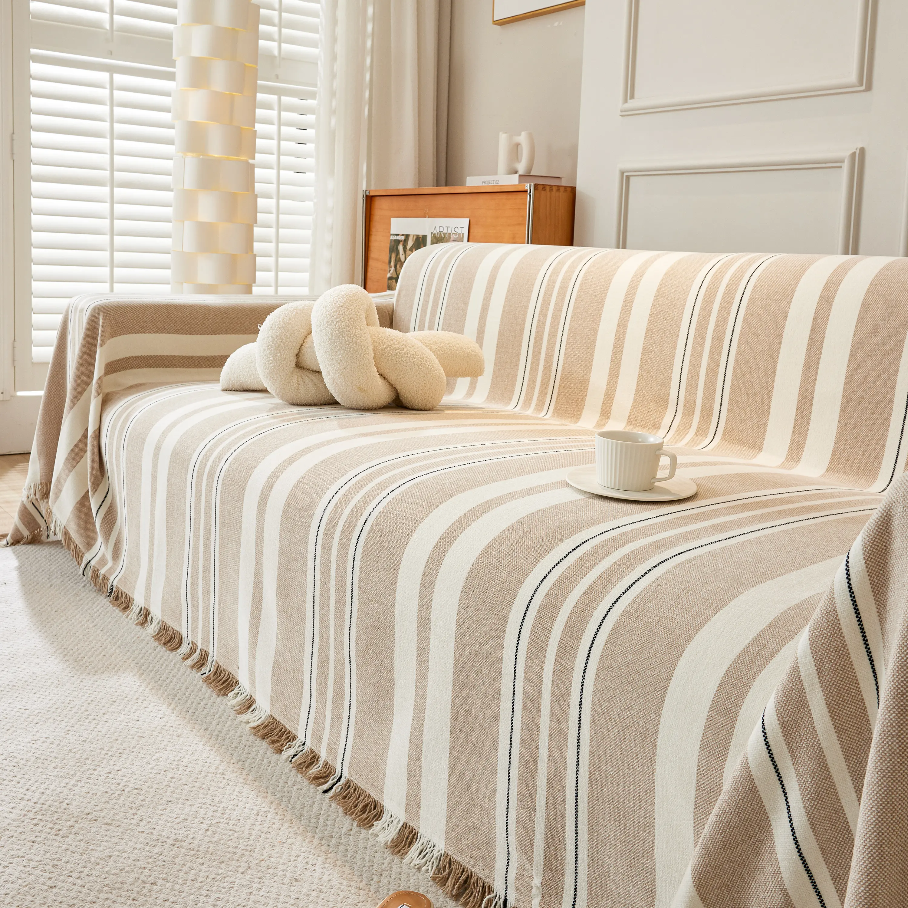 Striped Chenille Sofa Slipcover Throw, Soft Thick Washable Couch Cover Blanket - Image 102