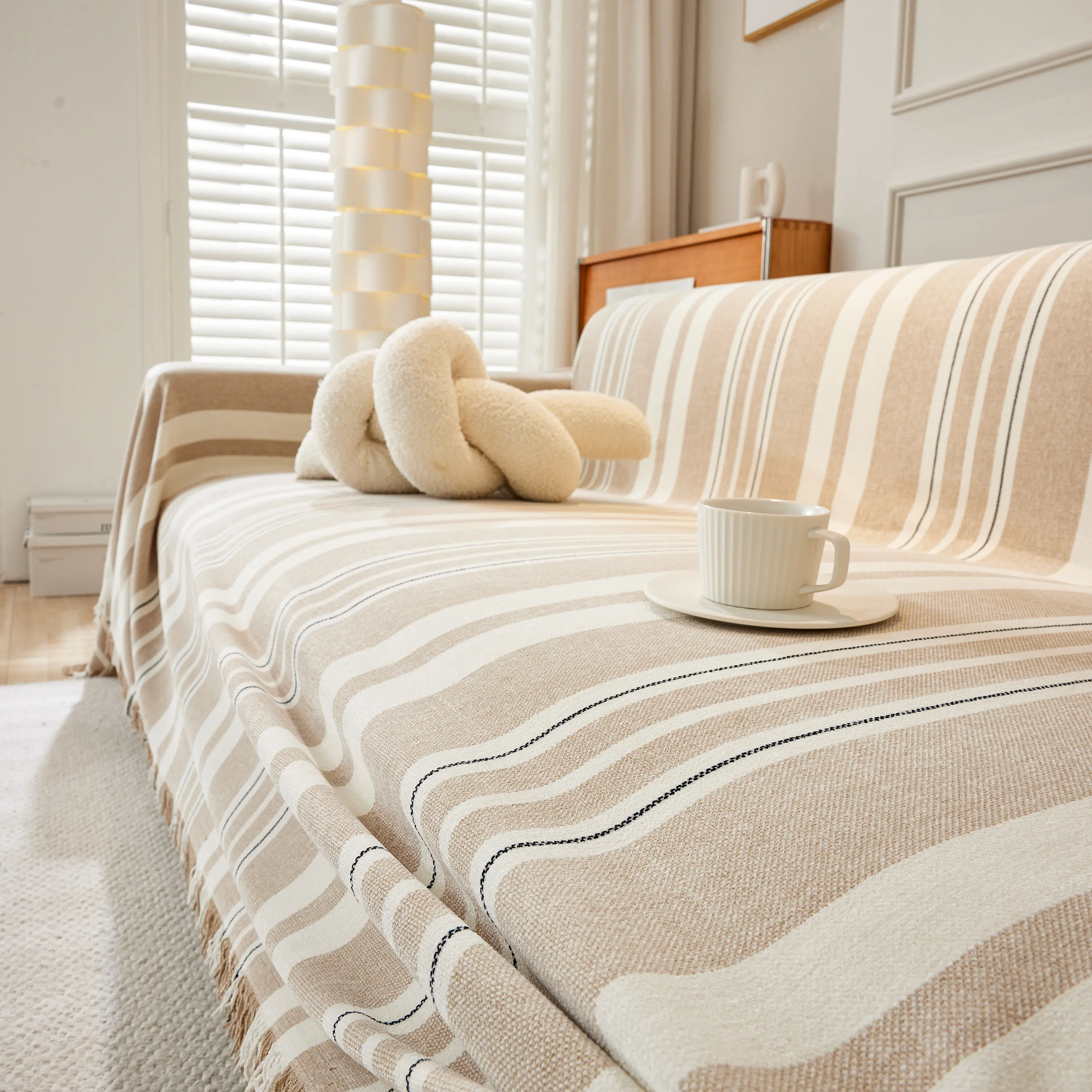 Striped Chenille Sofa Slipcover Throw, Soft Thick Washable Couch Cover Blanket - Image 103