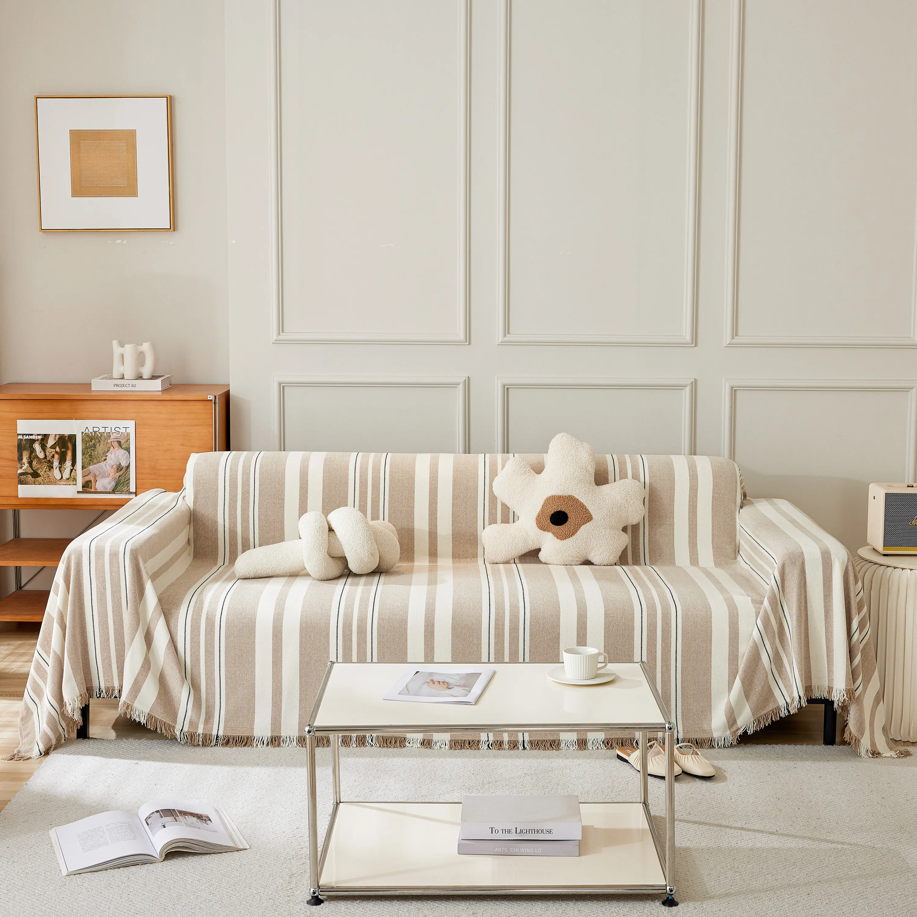Striped Chenille Sofa Slipcover Throw, Soft Thick Washable Couch Cover Blanket - Image 104