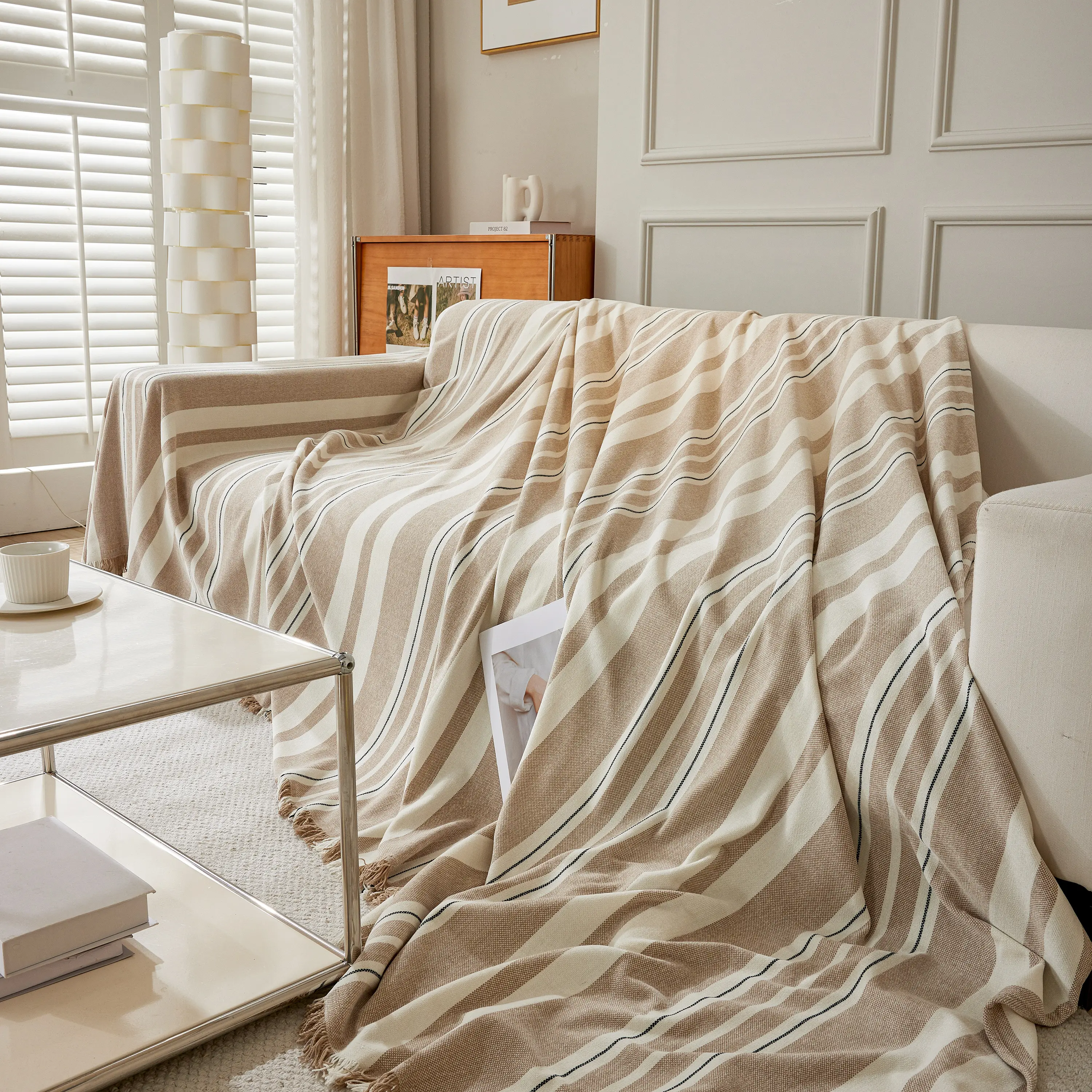 Striped Chenille Sofa Slipcover Throw, Soft Thick Washable Couch Cover Blanket - Image 105