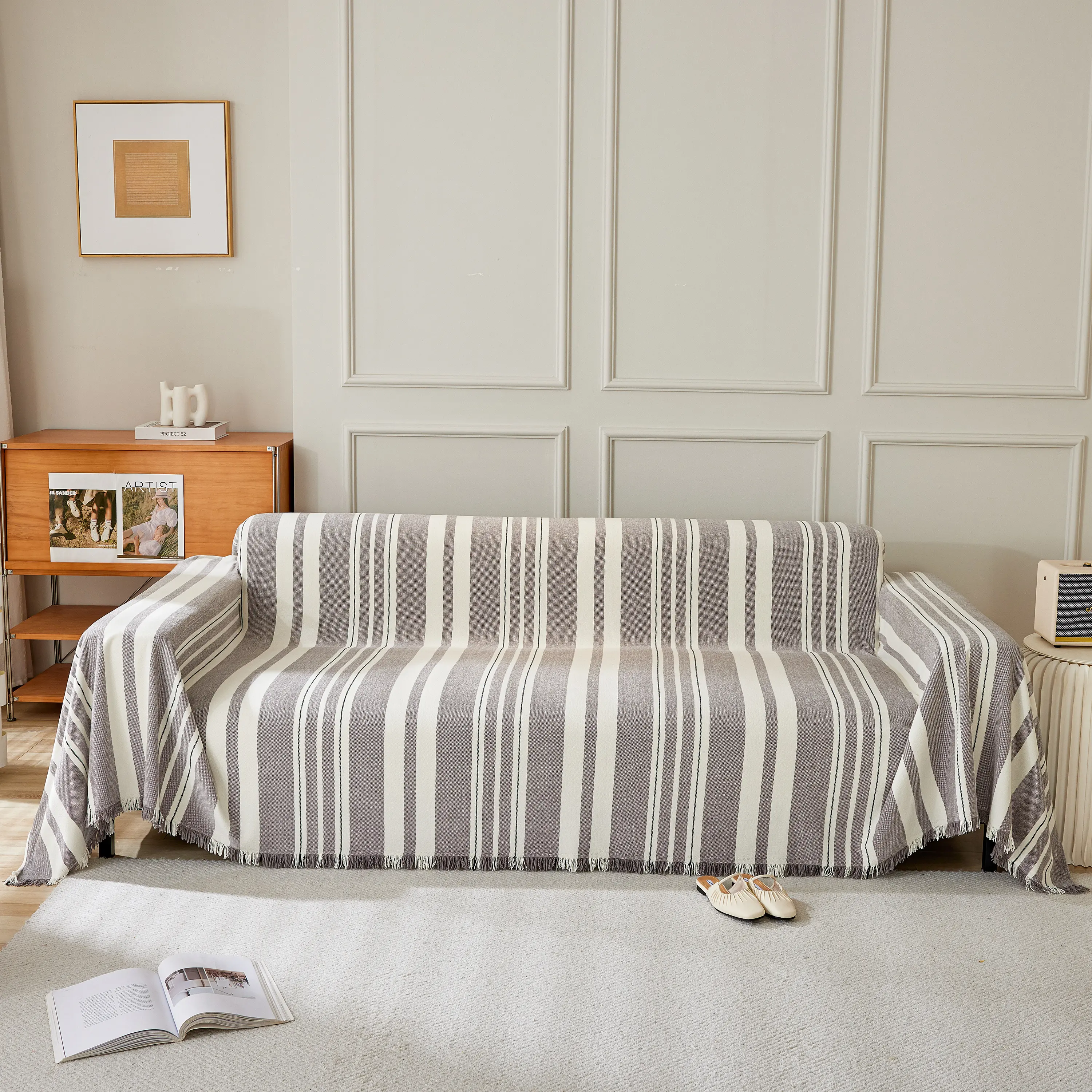 Striped Chenille Sofa Slipcover Throw, Soft Thick Washable Couch Cover Blanket - Image 106